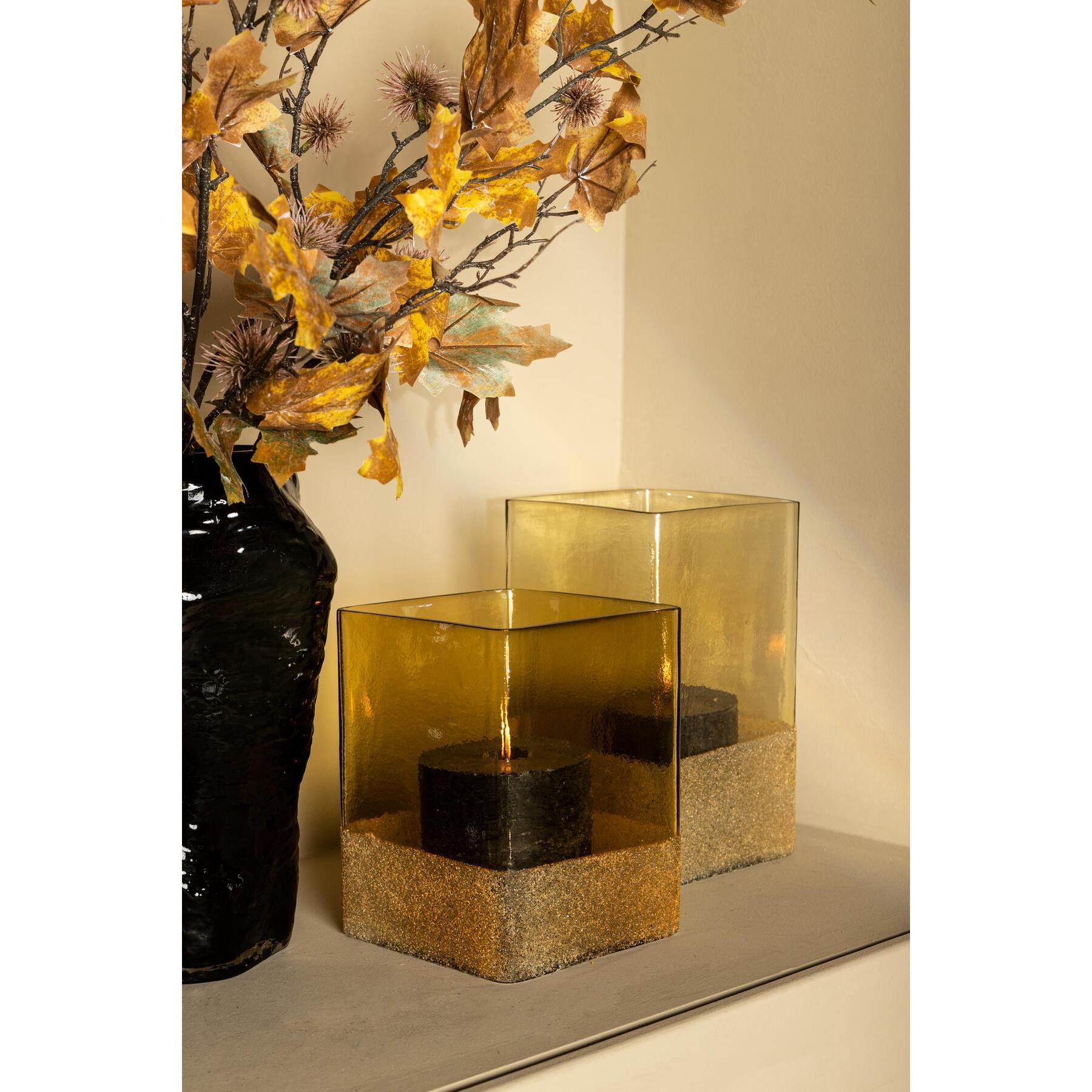 PTMD Windlicht Waya - 15x15x25 cm - Glas - Champagne