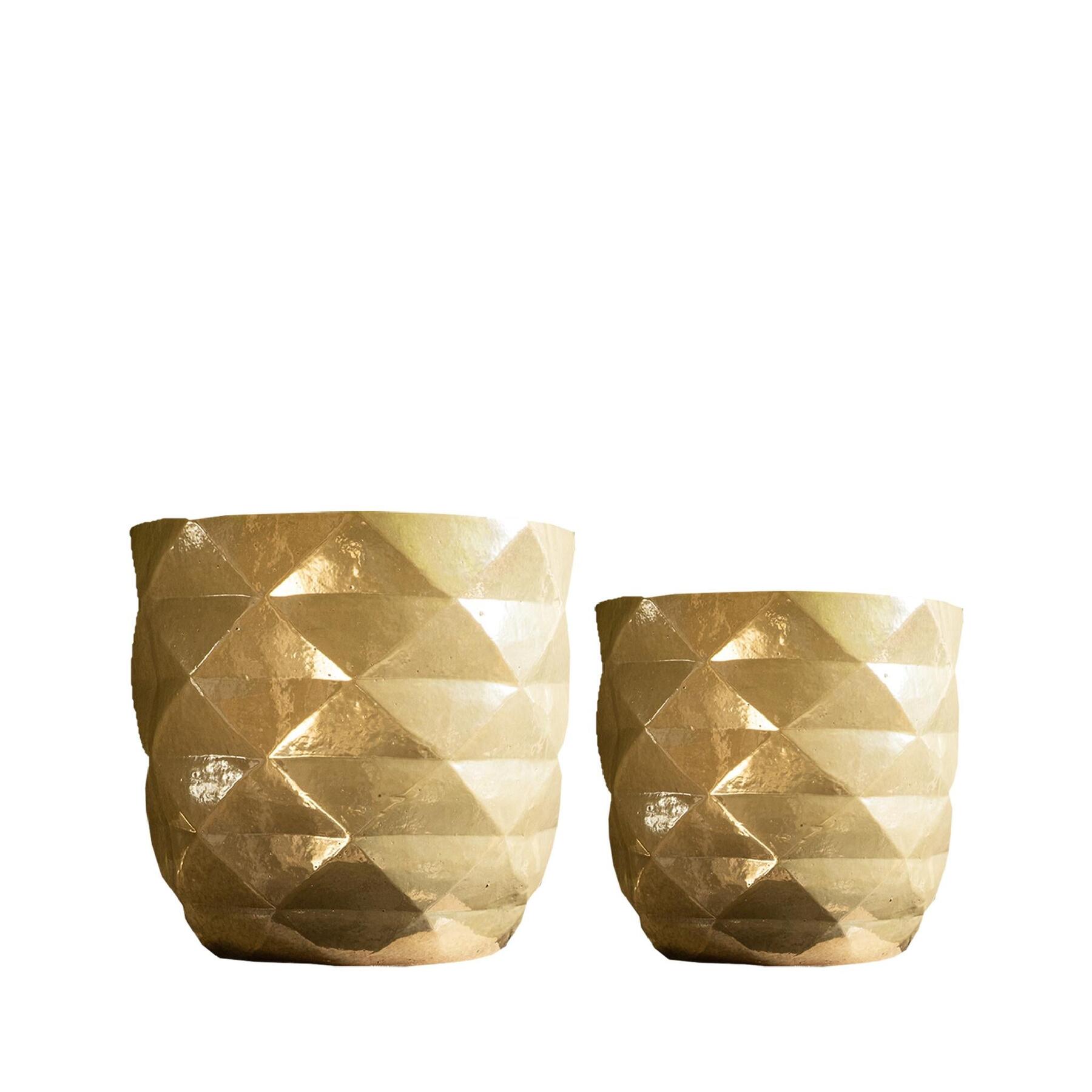 PTMD Bloempot Lotte - 34x34x35 cm - Keramiek - Parel - Set van 2