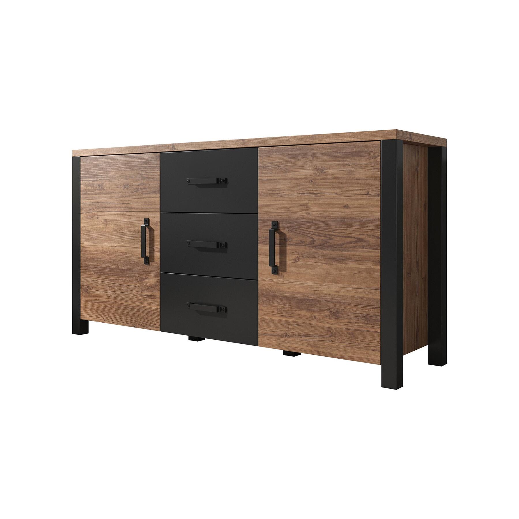 Meubella - Dressoir Olivia - Zwart - Eiken - 147 cm