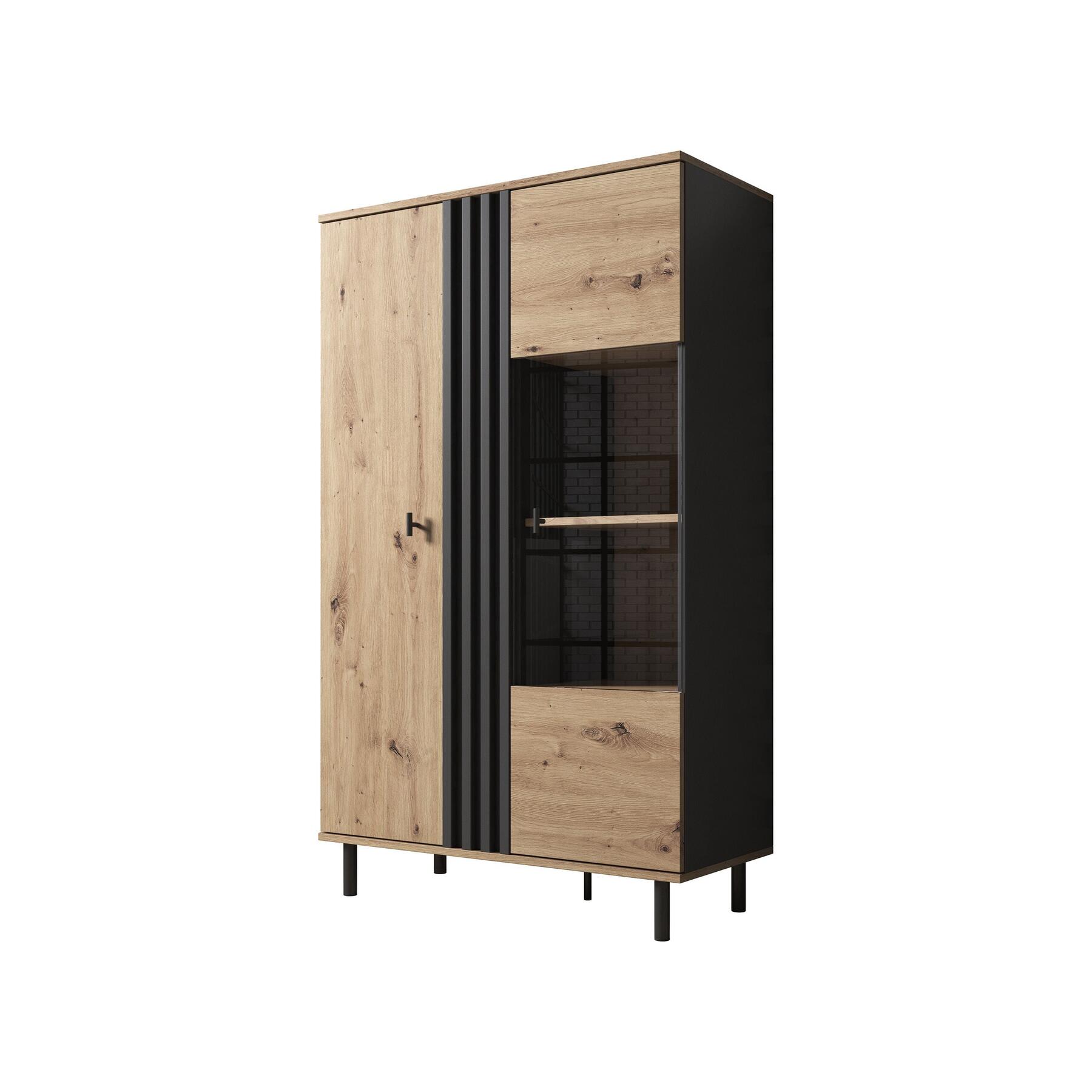 Meubella - Vitrinekast Marcos - Eiken - Antraciet - 90 cm