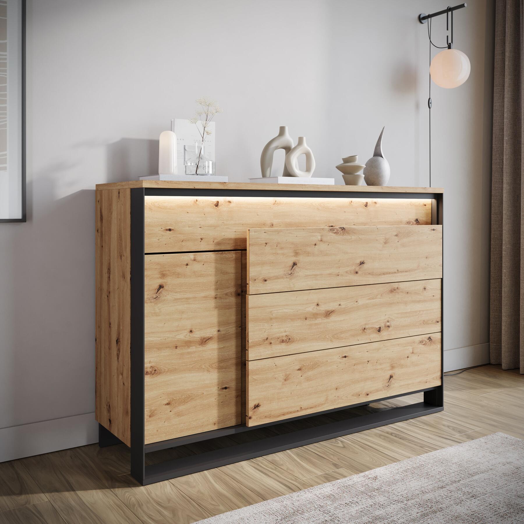 Meubella - Dressoir Quincy - Eiken - 130 cm