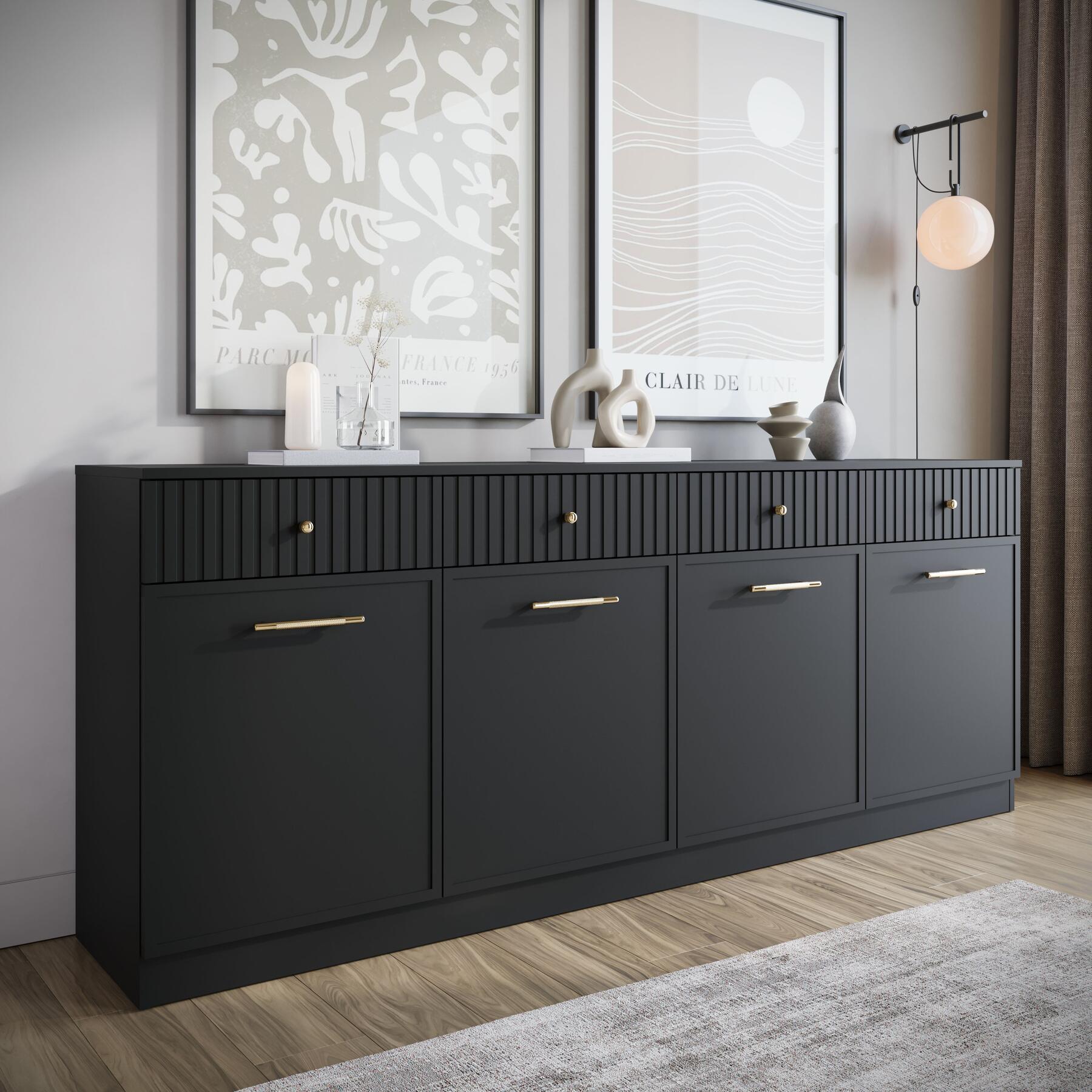 Meubella - Dressoir Dream - Zwart - 200 cm