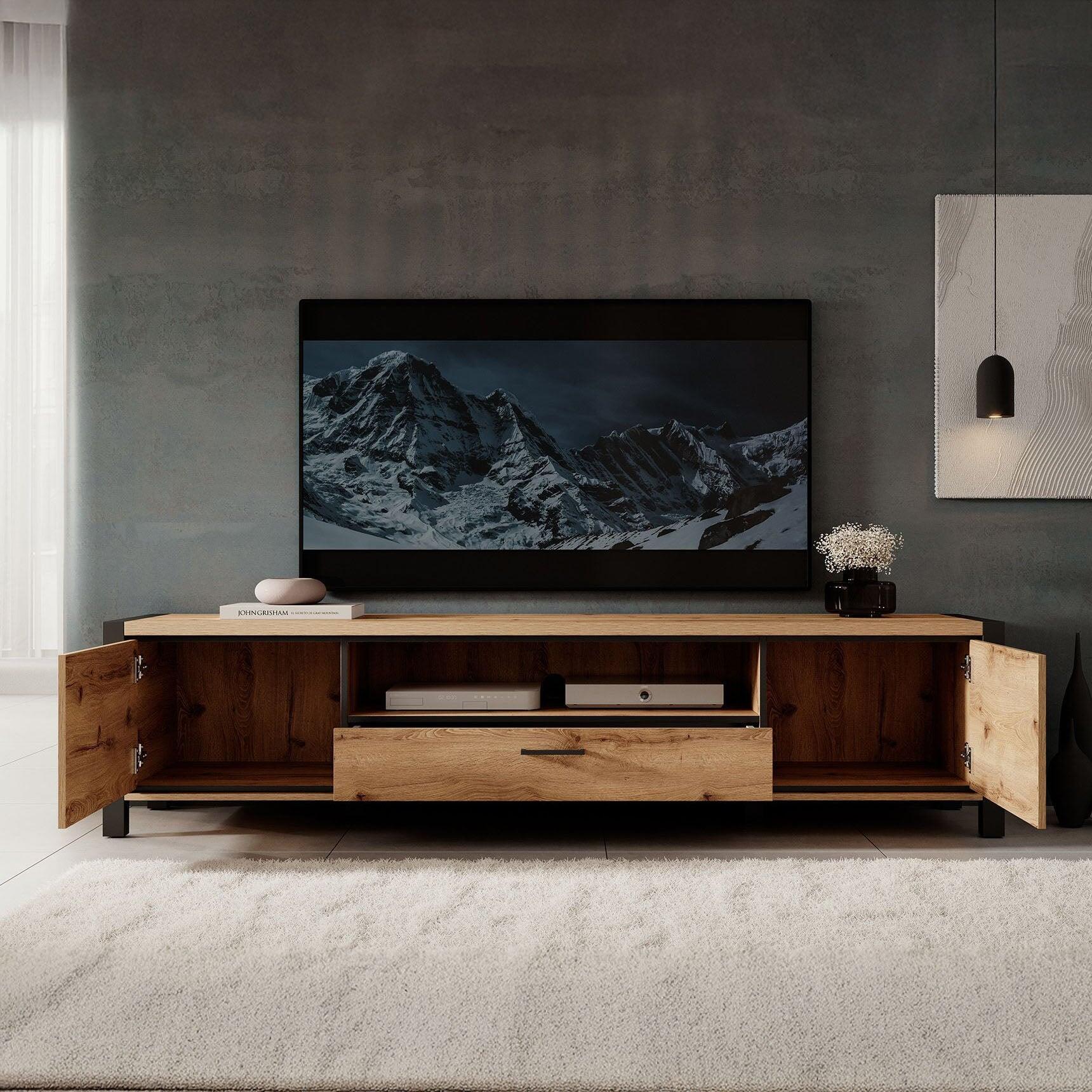 Meubella - TV-Meubel Acapulco - Eiken - Zwart - 210 cm