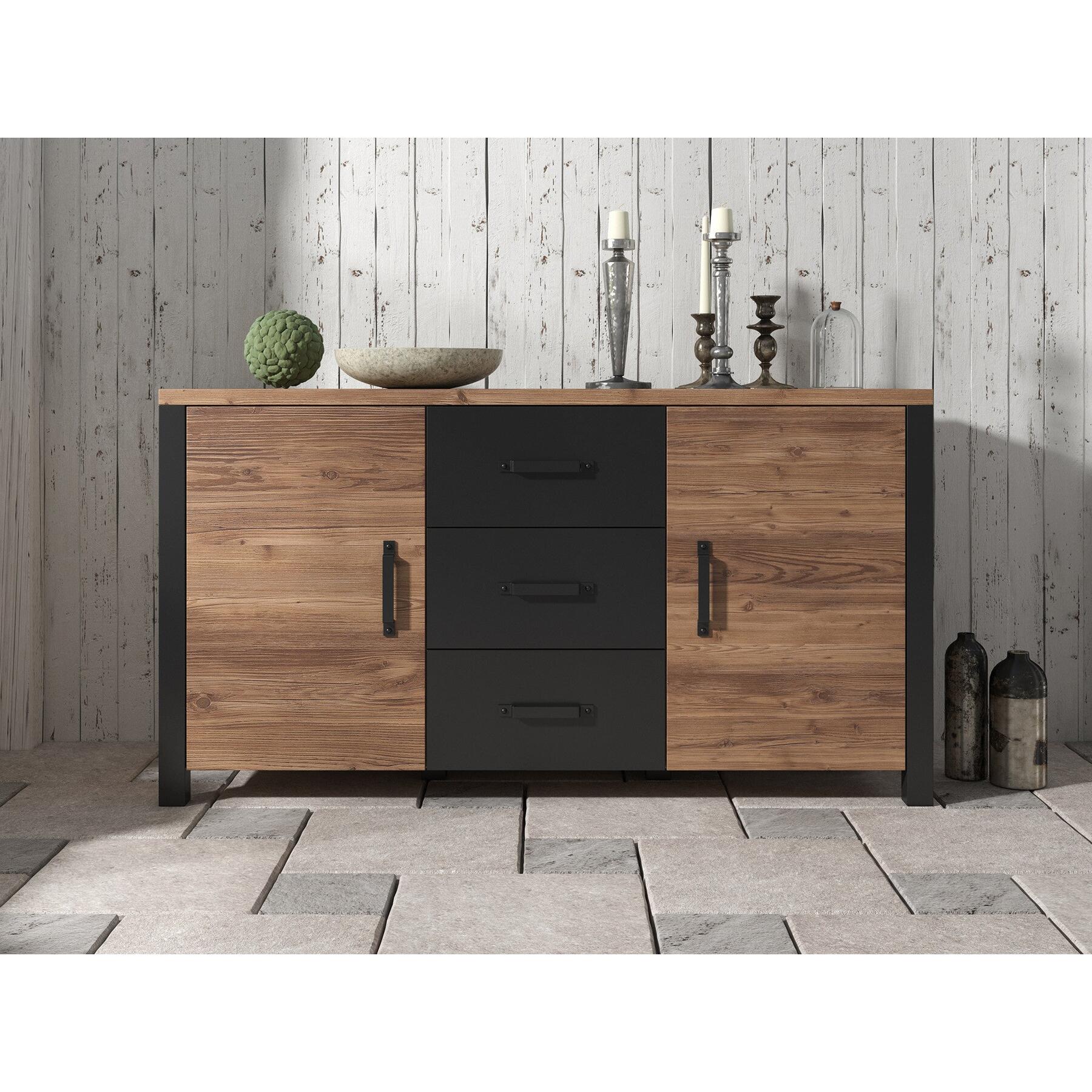 Meubella - Dressoir Olivia - Zwart - Eiken - 147 cm