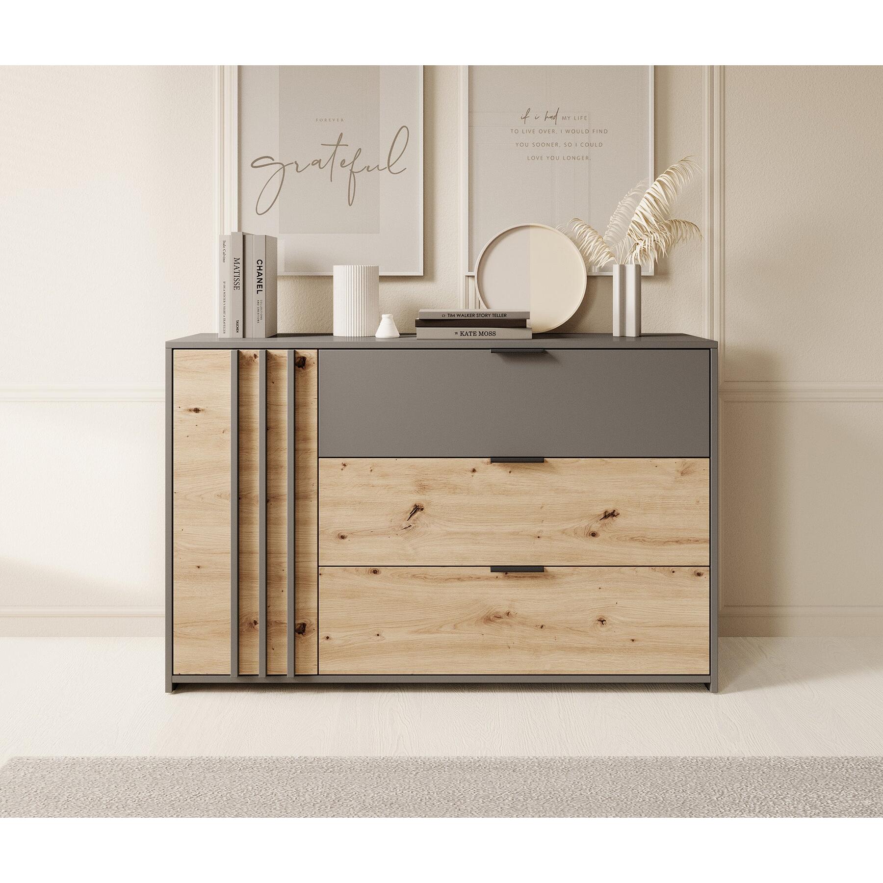 Meubella - Dressoir Roma - Grijs - Eiken - 125 cm