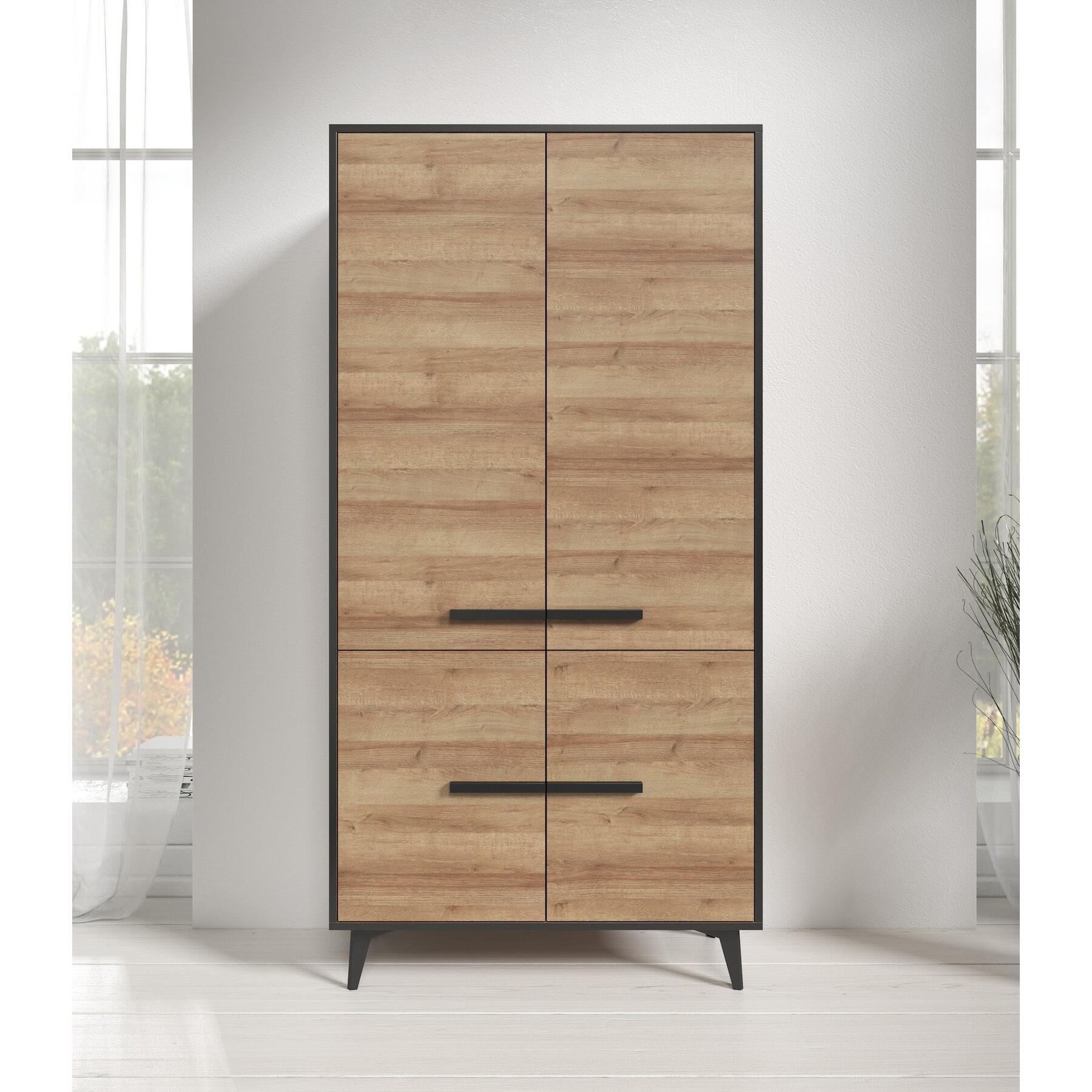 Meubella - Opbergkast Frey - Licht eiken - Zwart - 91 cm