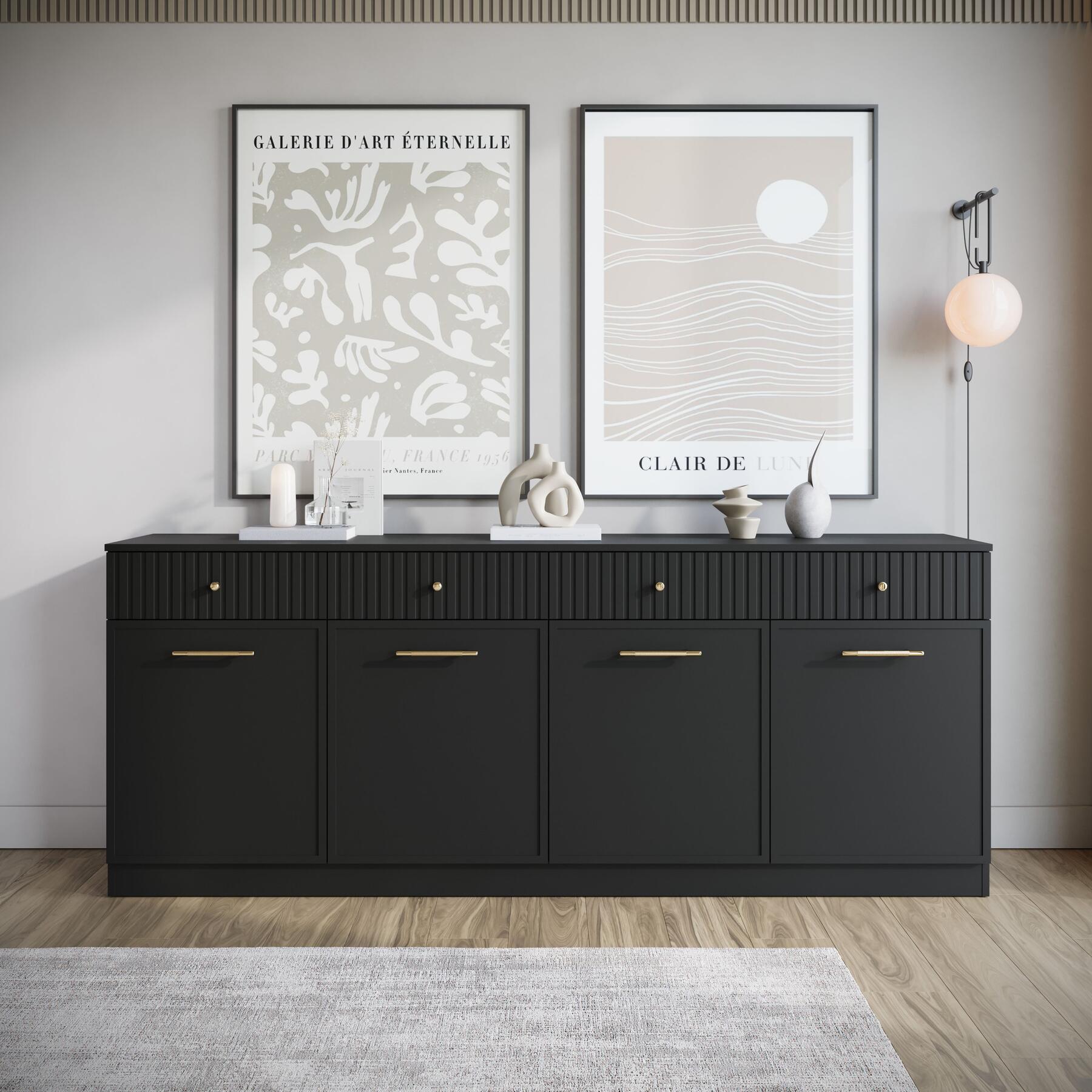 Meubella - Dressoir Dream - Zwart - 200 cm