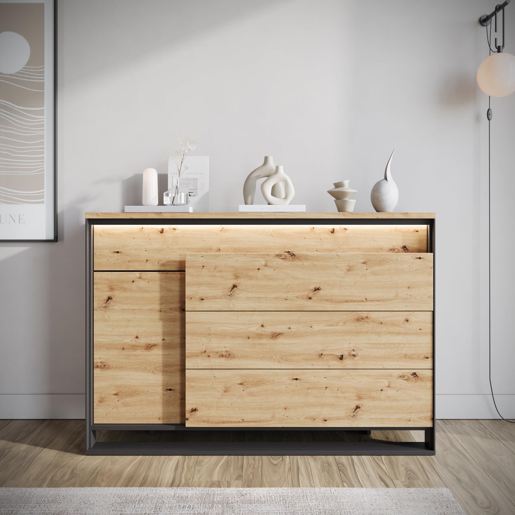 Meubella - Dressoir Quincy - Eiken - 130 cm