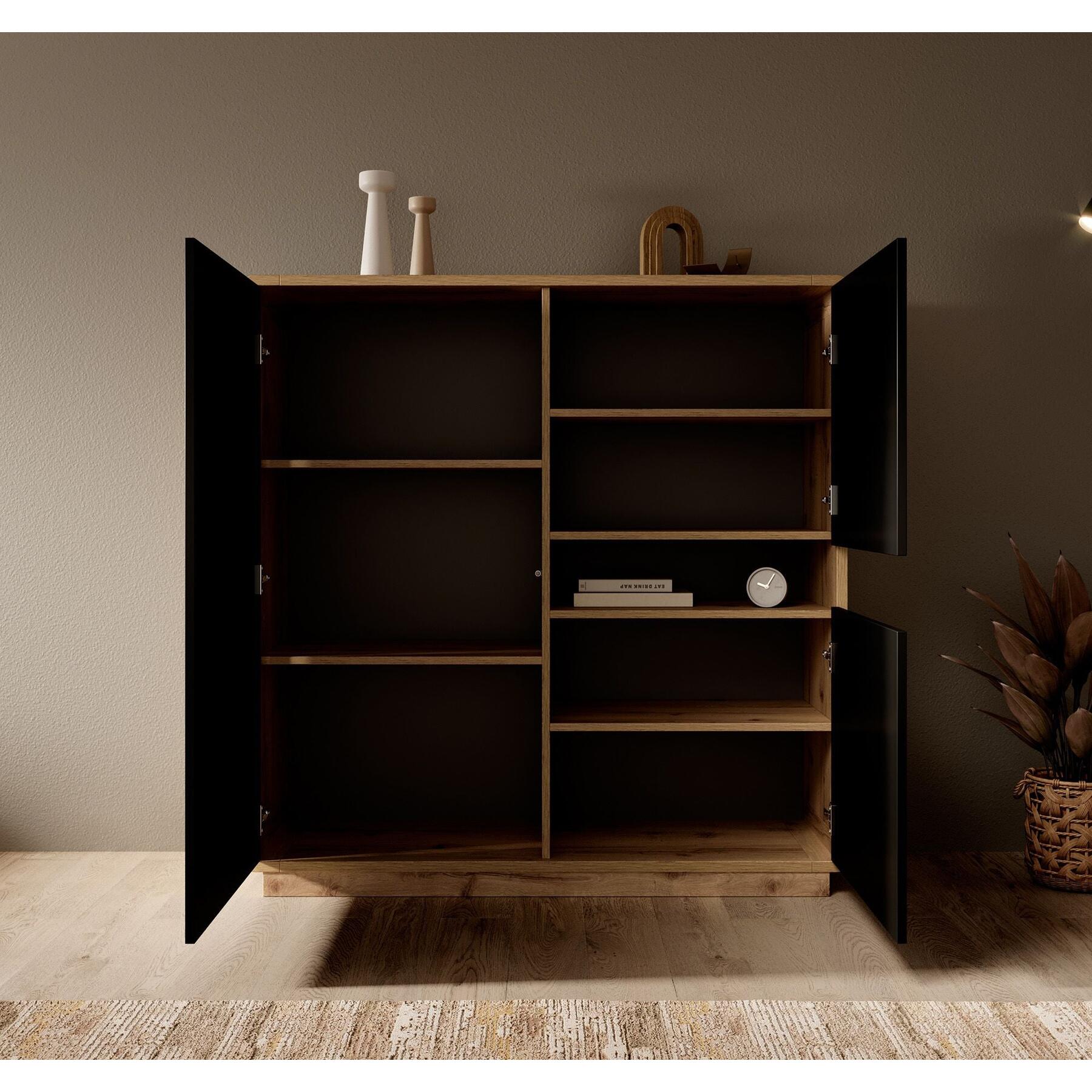 Meubella - Opbergkast Acuna - Mat zwart - Eiken - 121 cm