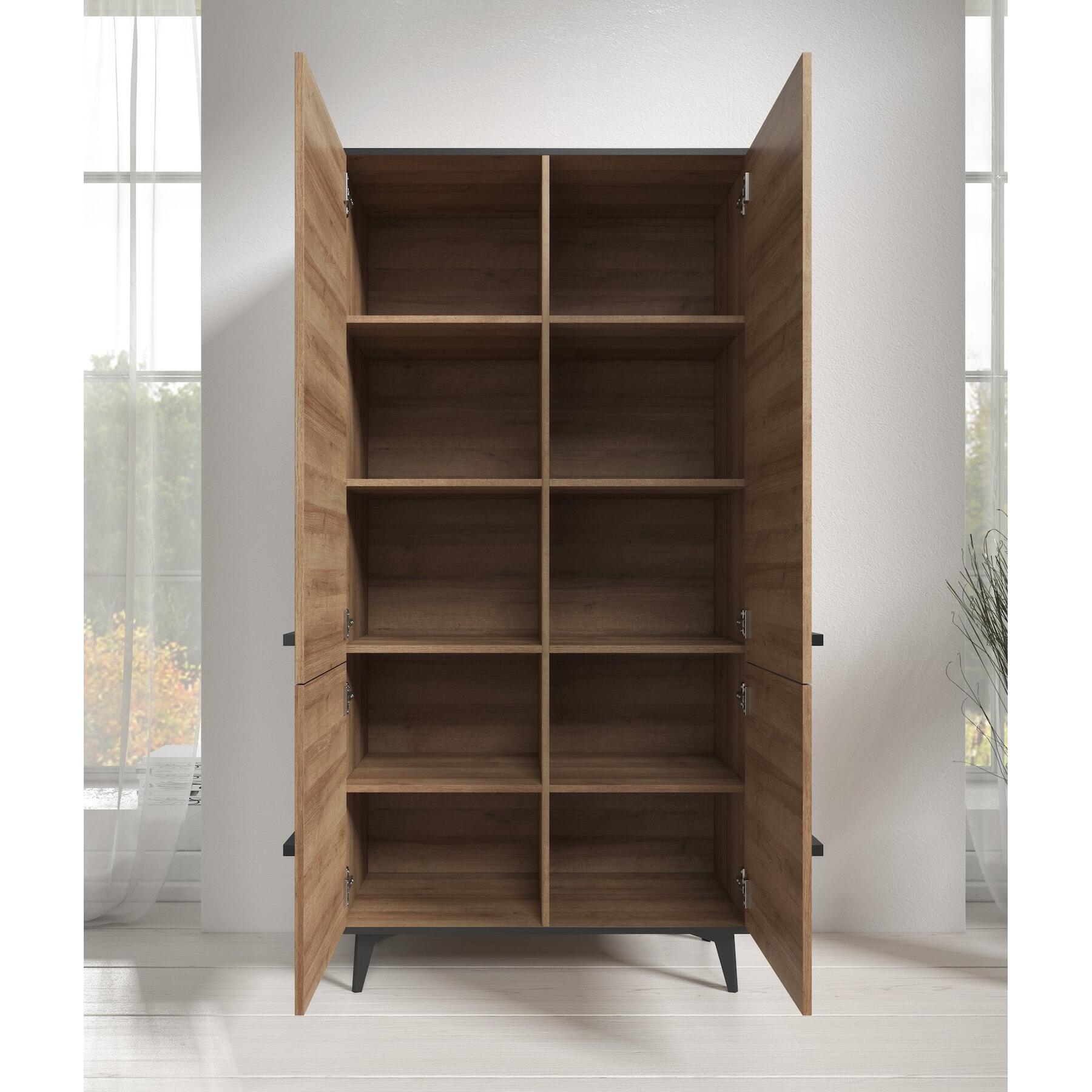 Meubella - Opbergkast Frey - Licht eiken - Zwart - 91 cm