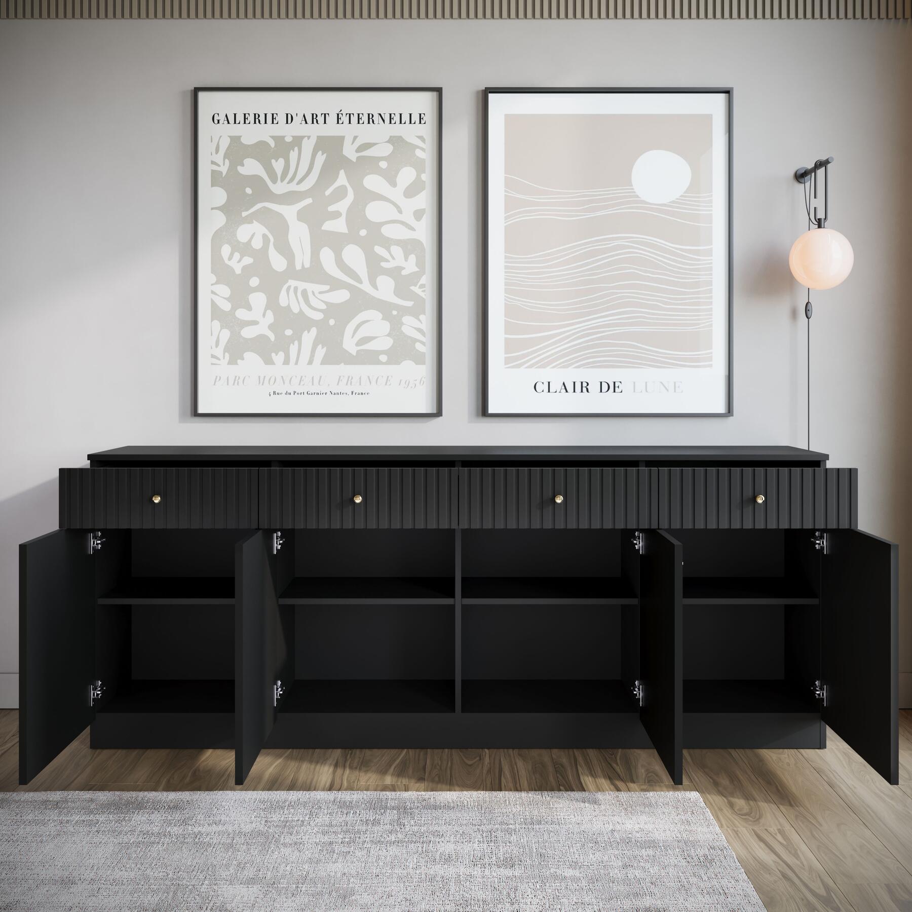 Meubella - Dressoir Dream - Zwart - 200 cm