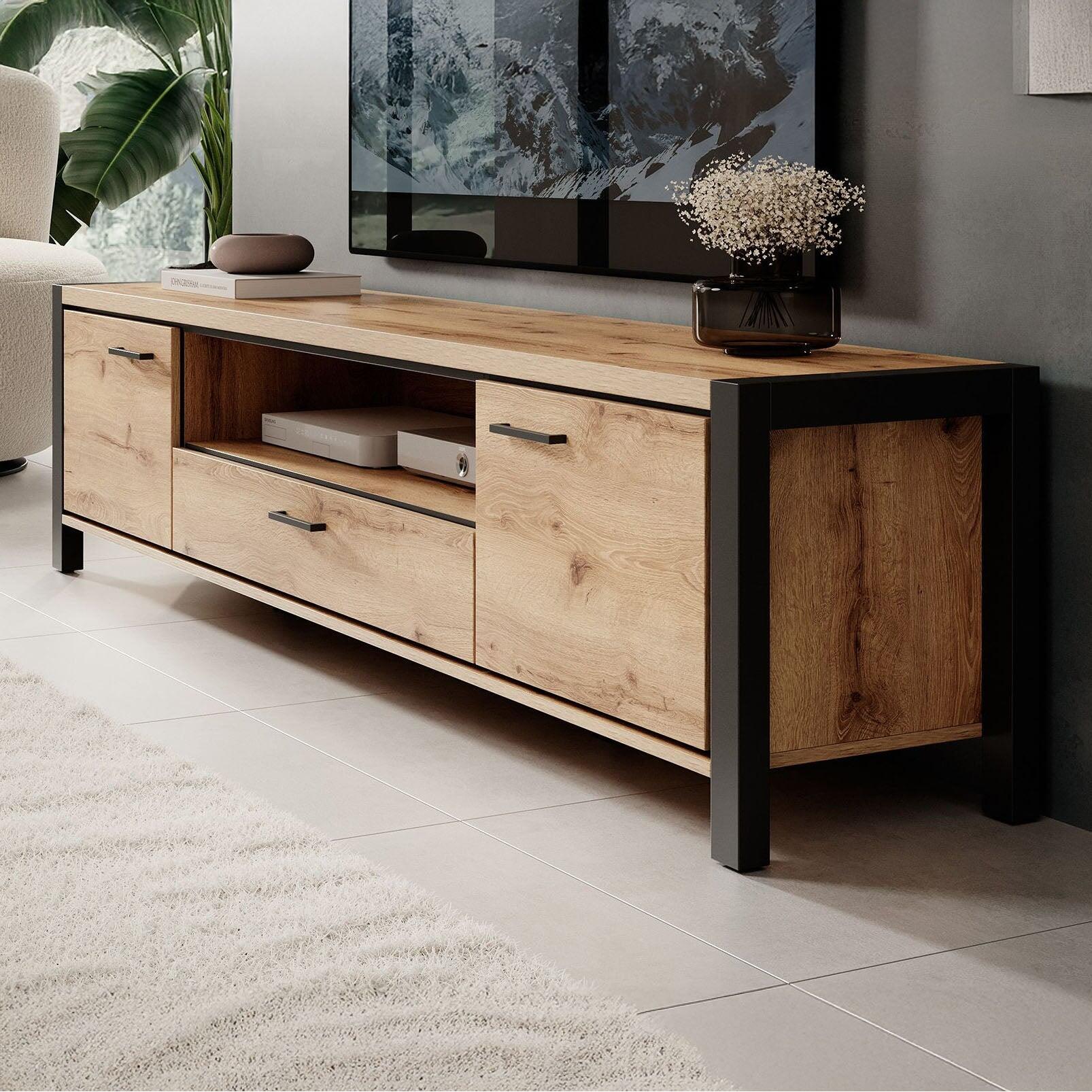 Meubella - TV-Meubel Acapulco - Eiken - Zwart - 210 cm