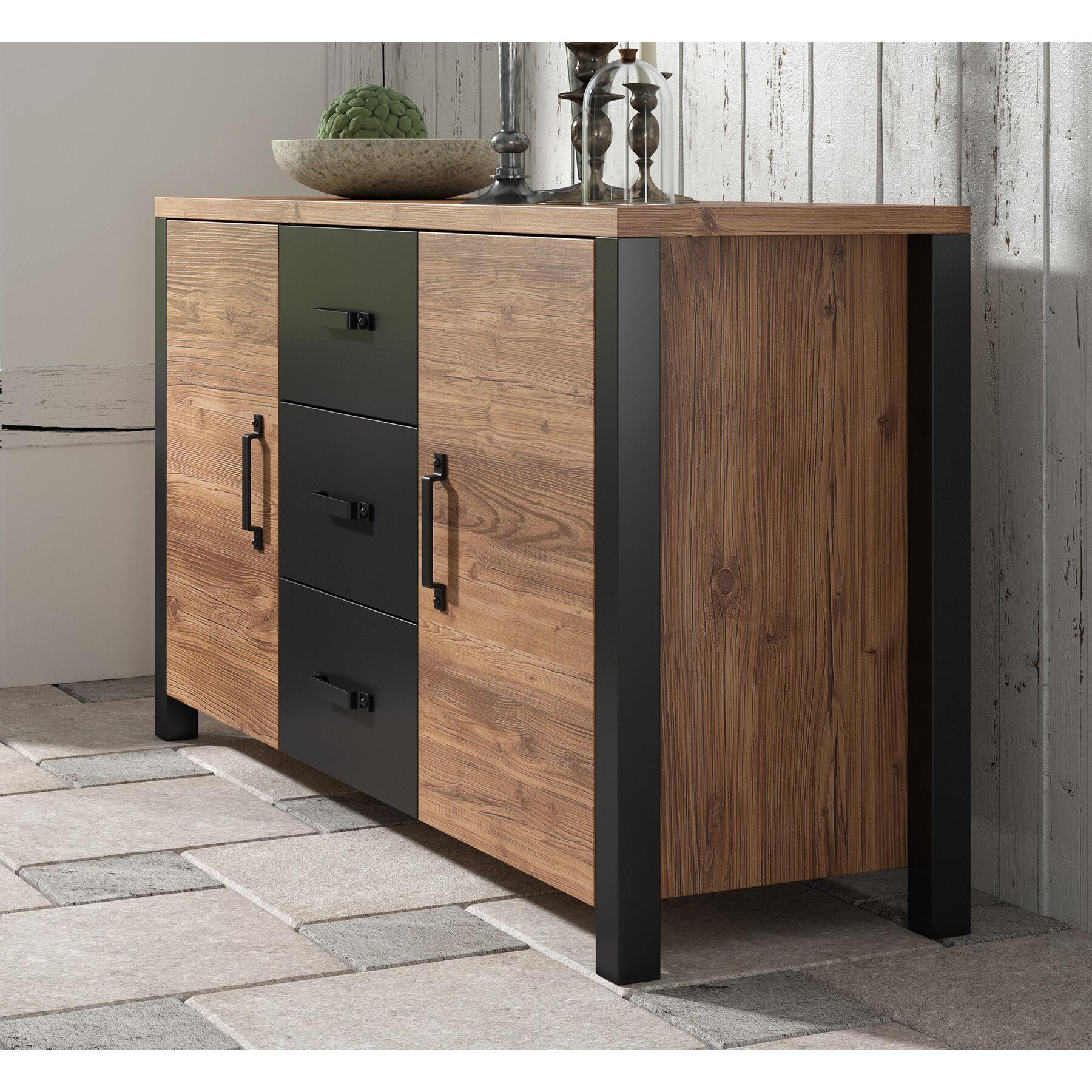 Meubella - Dressoir Olivia - Zwart - Eiken - 147 cm