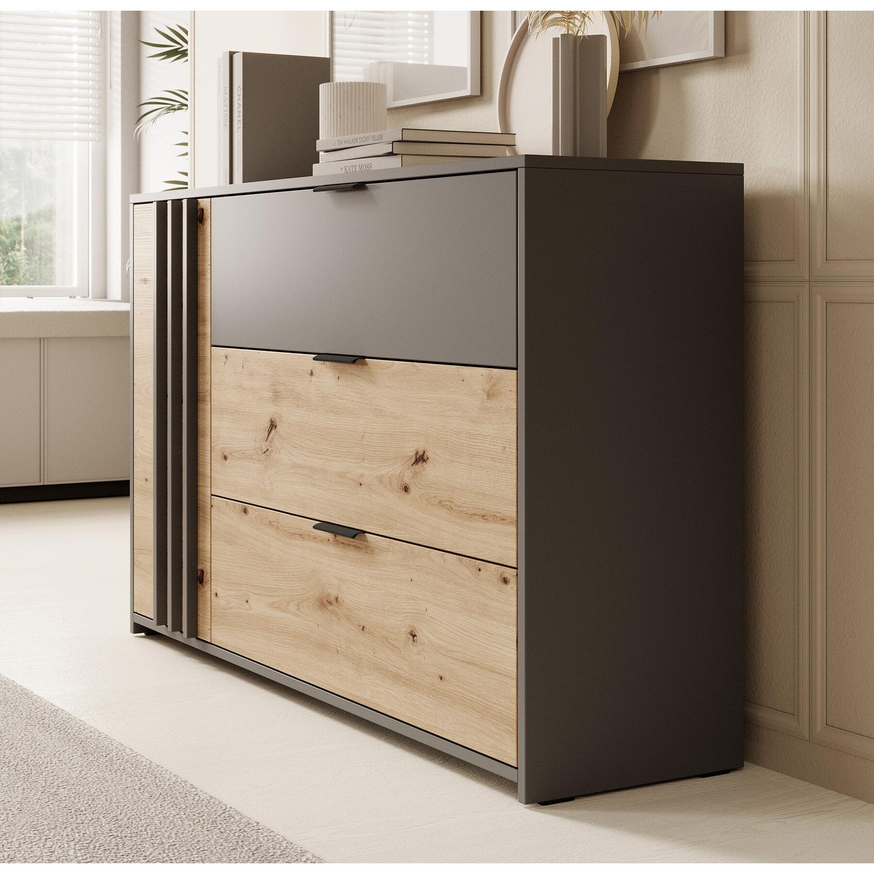 Meubella - Dressoir Roma - Grijs - Eiken - 125 cm