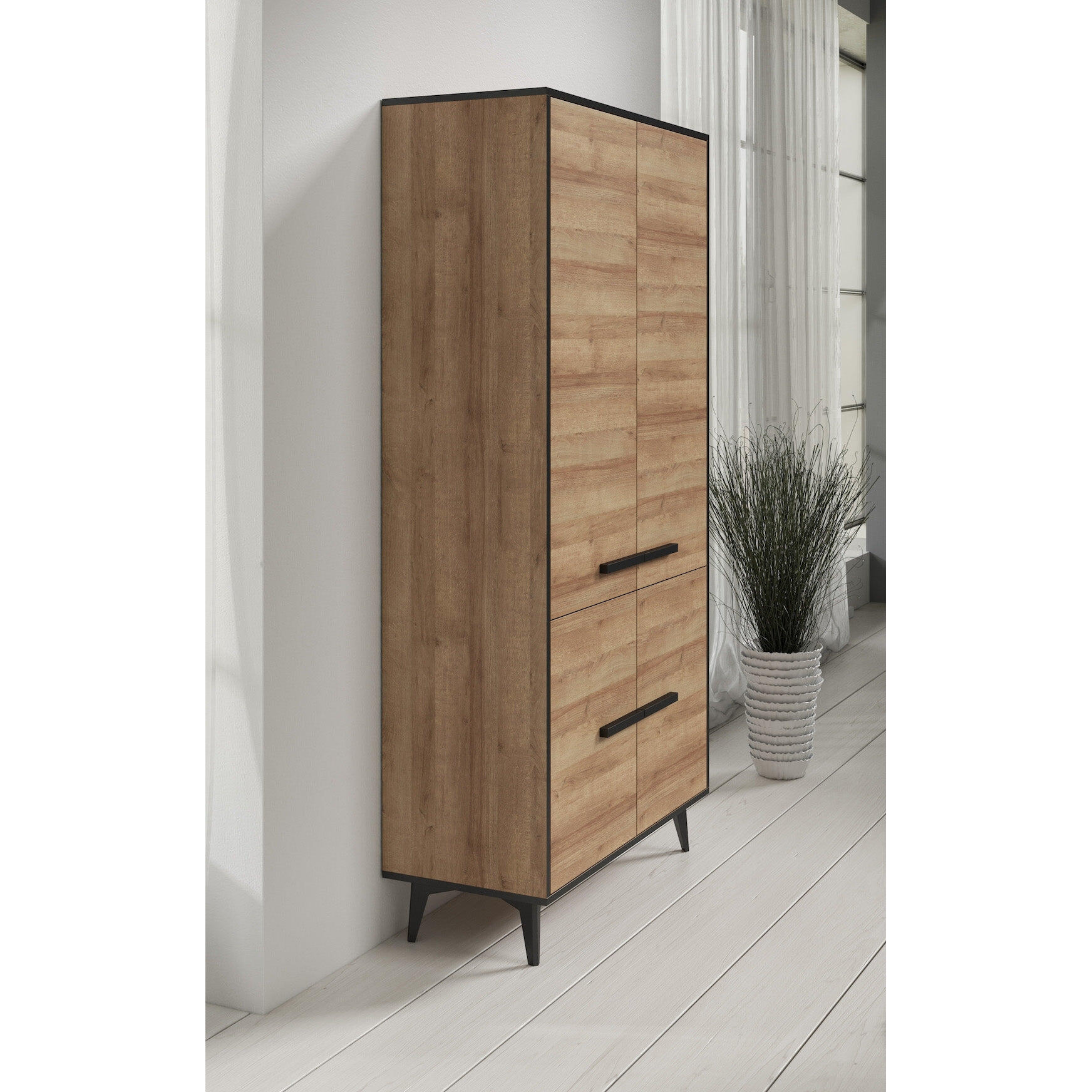 Meubella - Opbergkast Frey - Licht eiken - Zwart - 91 cm
