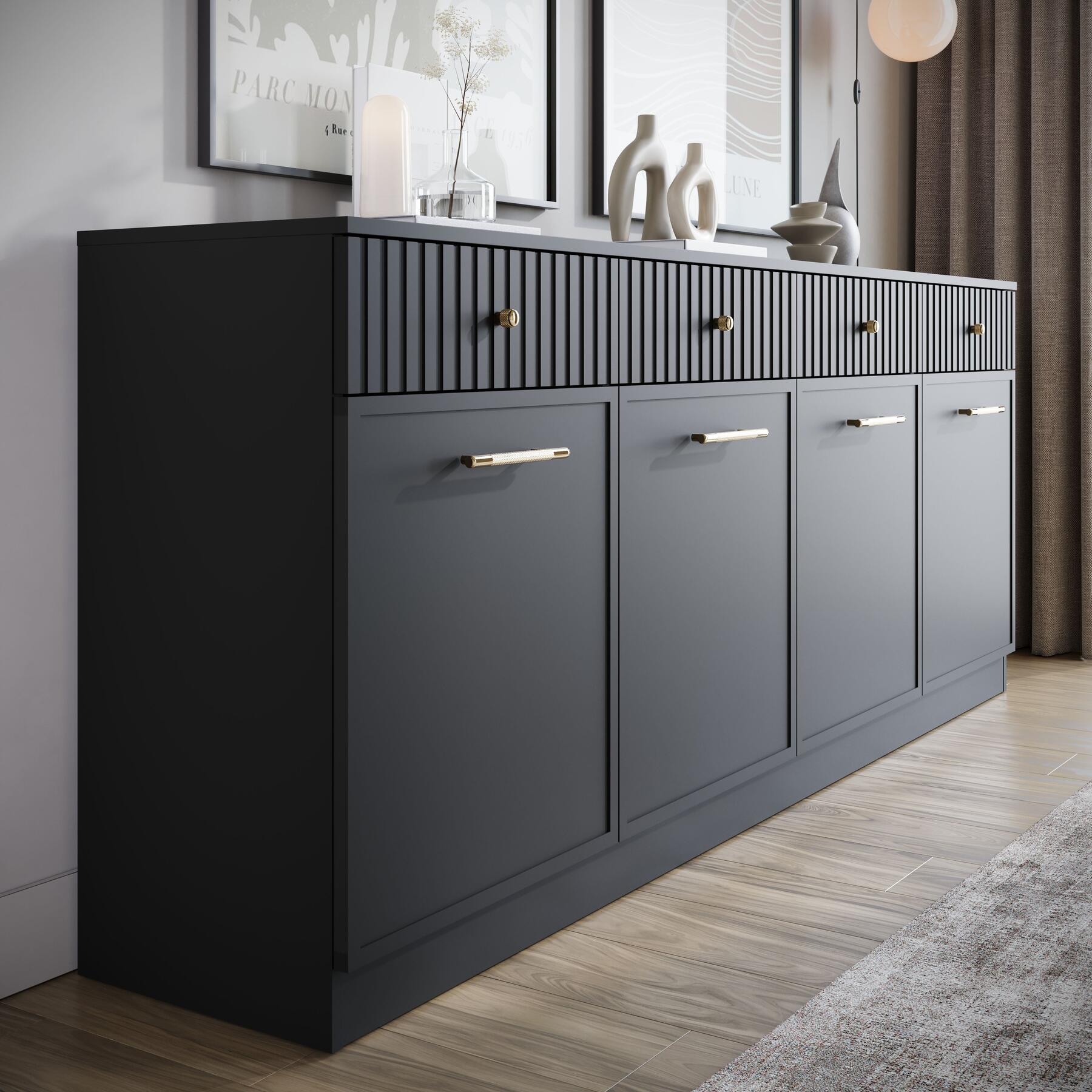 Meubella - Dressoir Dream - Zwart - 200 cm