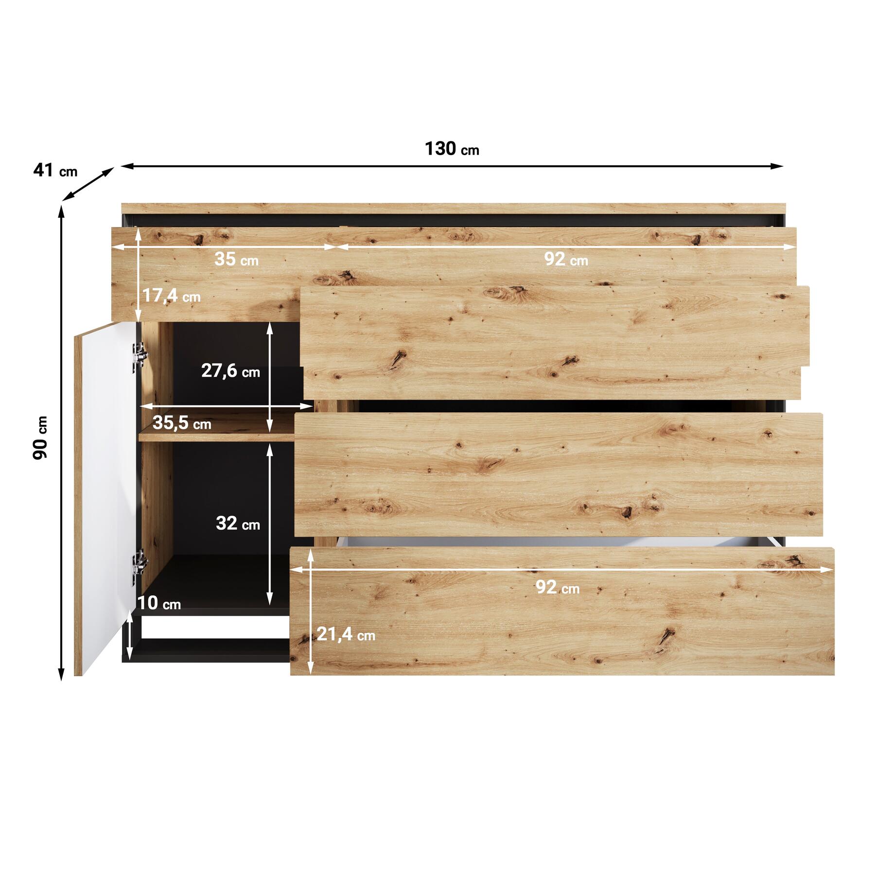 Meubella - Dressoir Quincy - Eiken - 130 cm