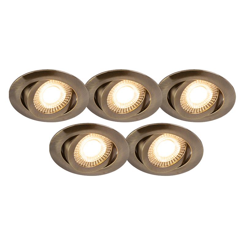 QAZQA Set Van 5 Moderne Inbouwspots Brons Incl. LED 3-staps Dimbaar ...