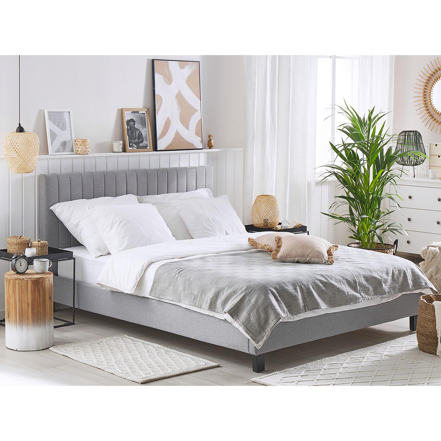 Beliani-POITIERS -Tweepersoonsbed-Lichtgrijs-160 x 200 cm-Polyester