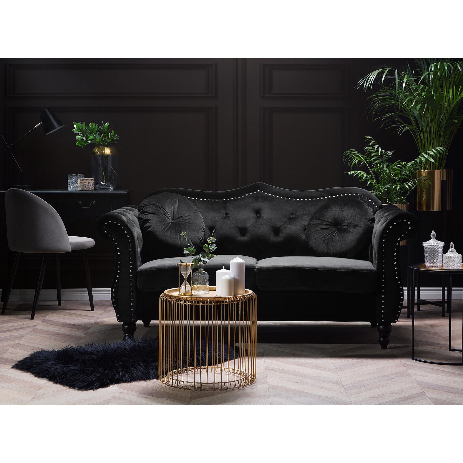 Beliani - SKIEN - Chesterfield bank - Zwart - Fluweel