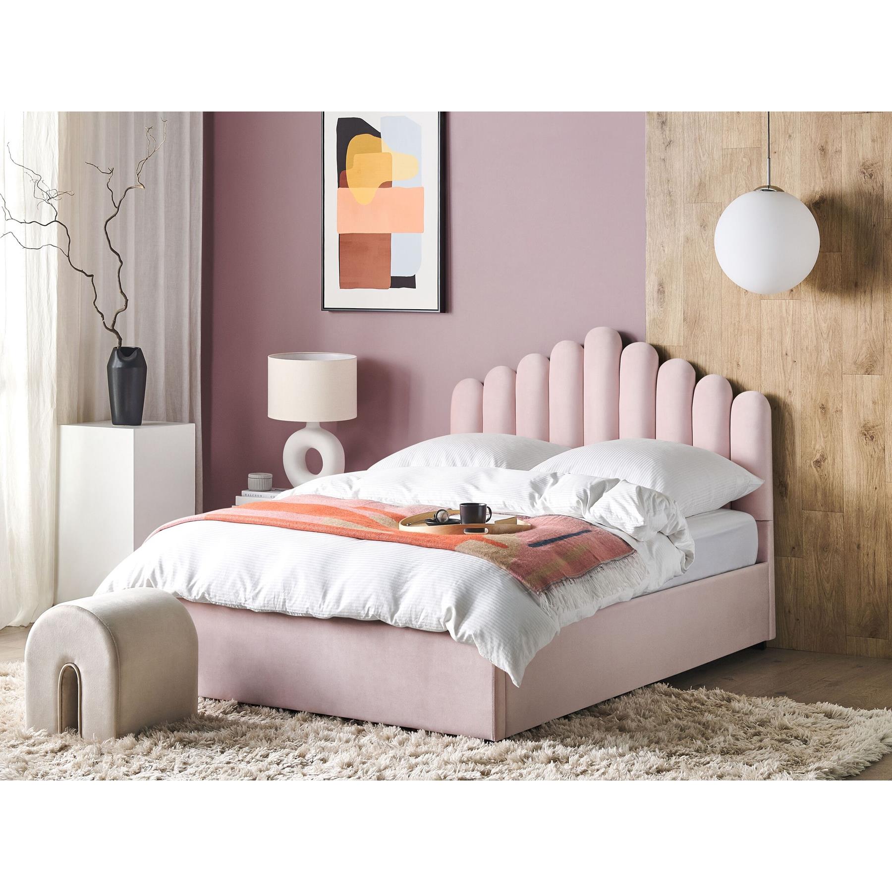 Beliani-VINCENNES-Bed met opbergruimte-Roze-140 x 200 cm-Fluweel