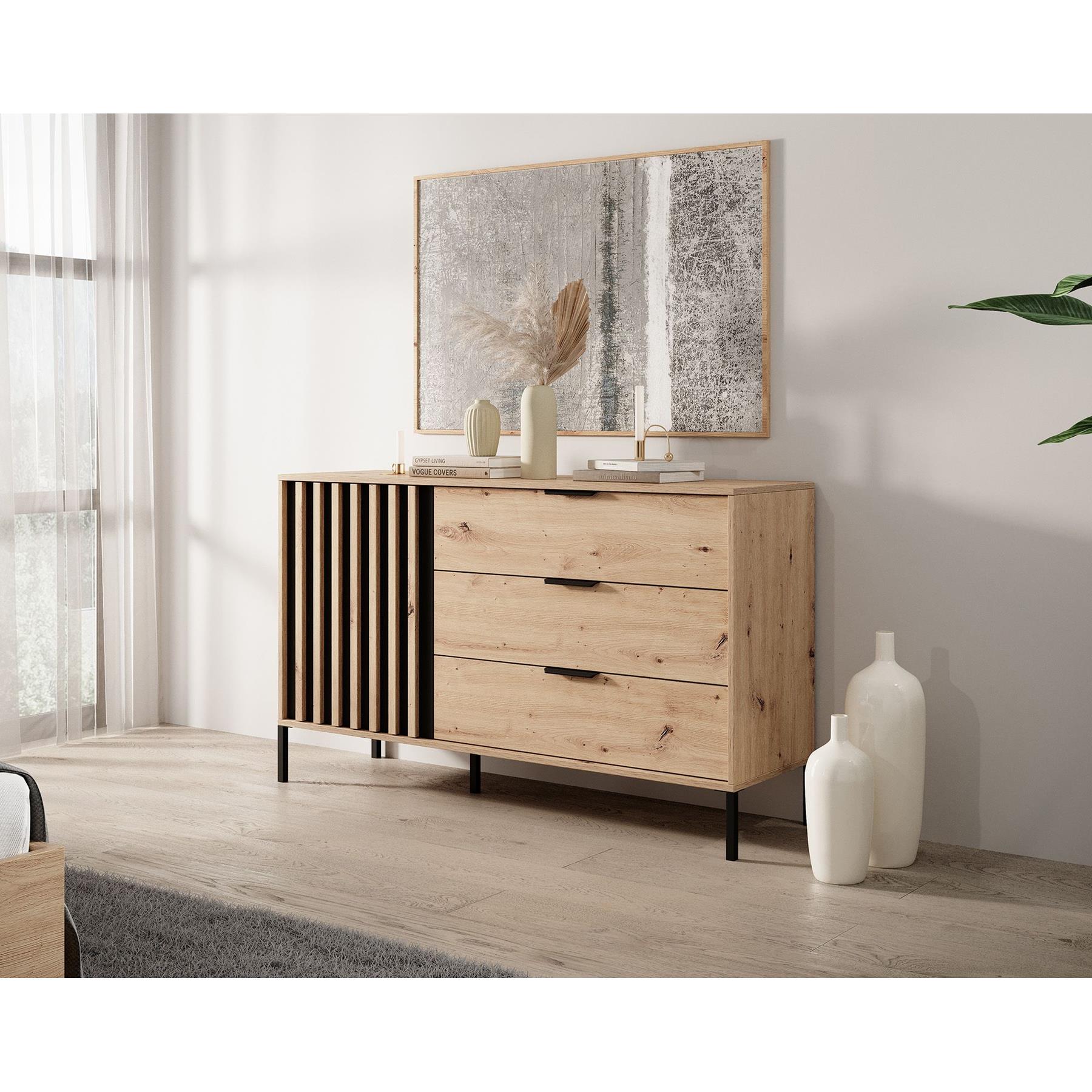 Meubella Dressoir Tasha - Eiken - Antraciet - 138 cm
