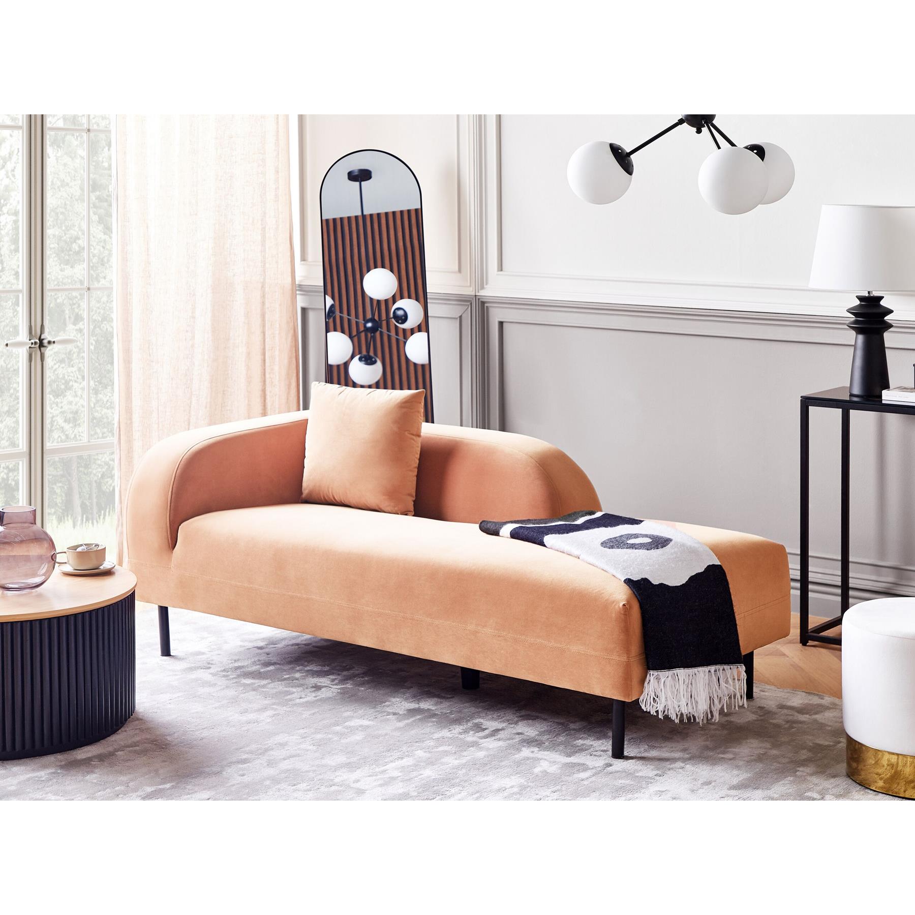 Beliani - LE CRAU - Chaise longue - Perzik - Linkerzijde - Fluweel