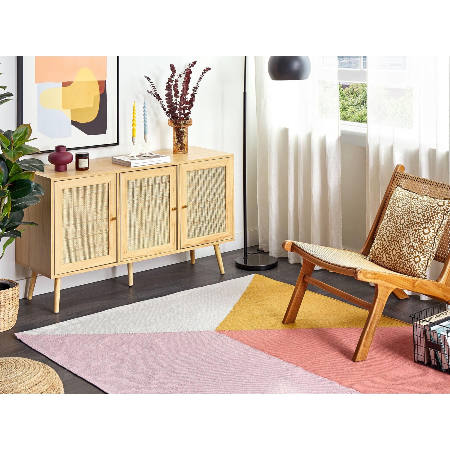 Beliani-NIZIP-Modern vloerkleed-Multicolor-140 x 200 cm-Katoen