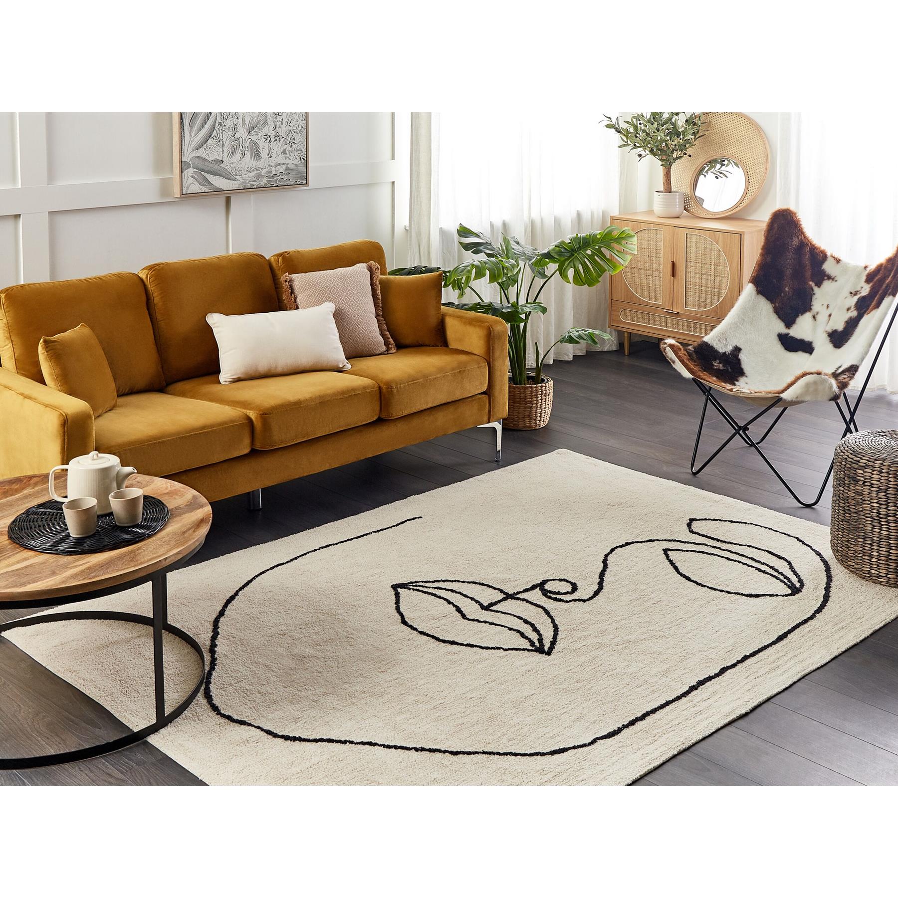 Beliani - BAYIR - Laagpolig vloerkleed - Beige - 160 x 230 cm - Katoen