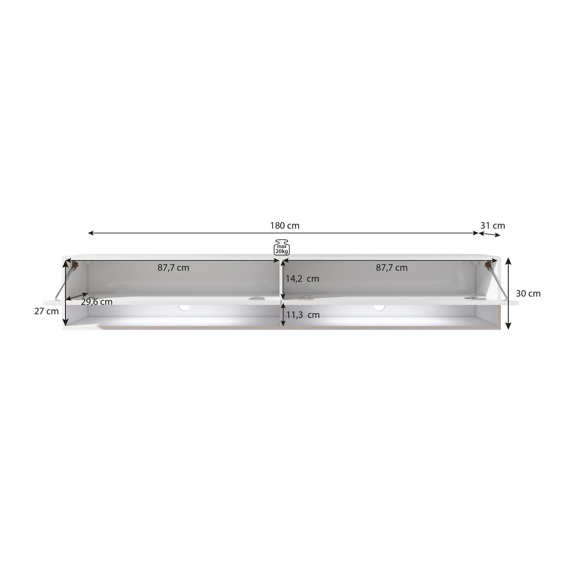 Meubella TV-Meubel Asino LED - Mat Zwart - 180 cm
