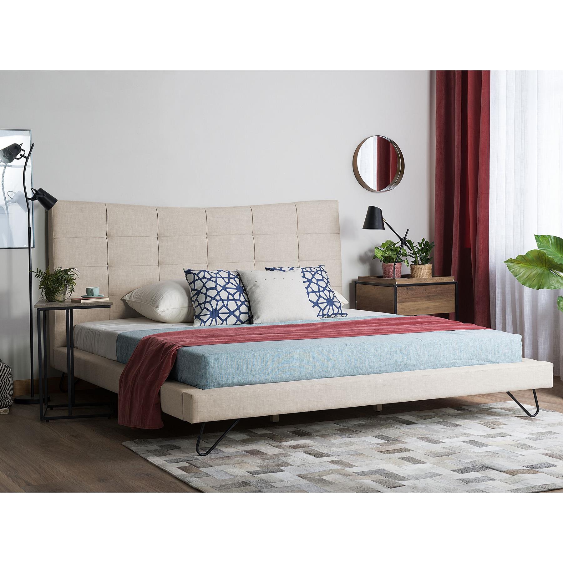 Beliani-LANNION -Tweepersoonsbed-Beige-180 x 200 cm-Polyester