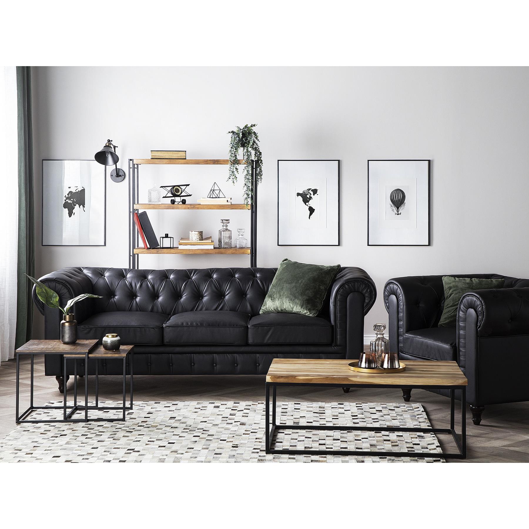 Beliani - CHESTERFIELD L - Chesterfield bank - Zwart - Kunstleer