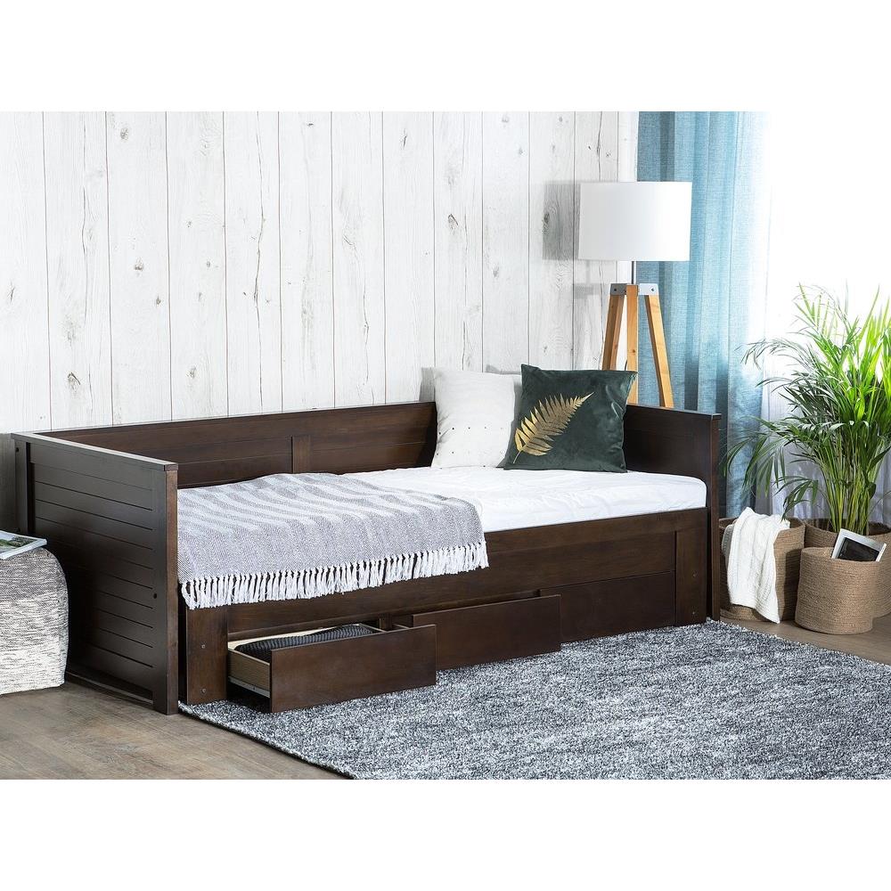 Beliani-CAHORS-Onderschuifbed-Donkere houtkleur-90 x 200 cm-Rubberhout