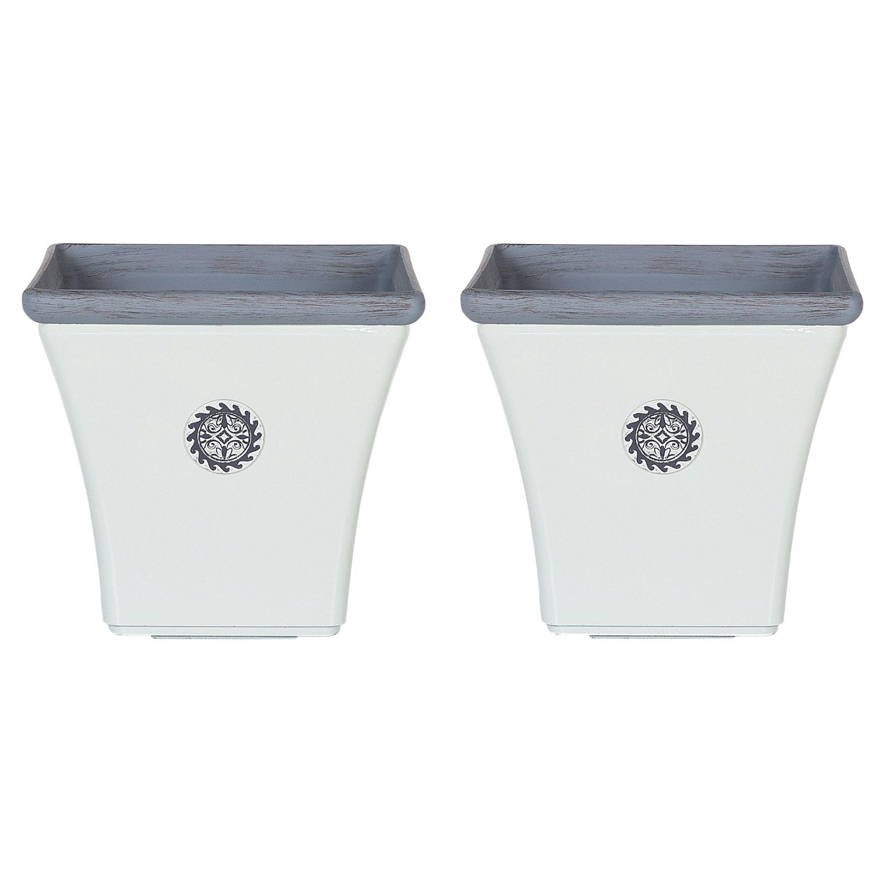 Beliani-ELATEIA-Bloempot set van 2-Wit-32 cm-Klei-vezelmengsel