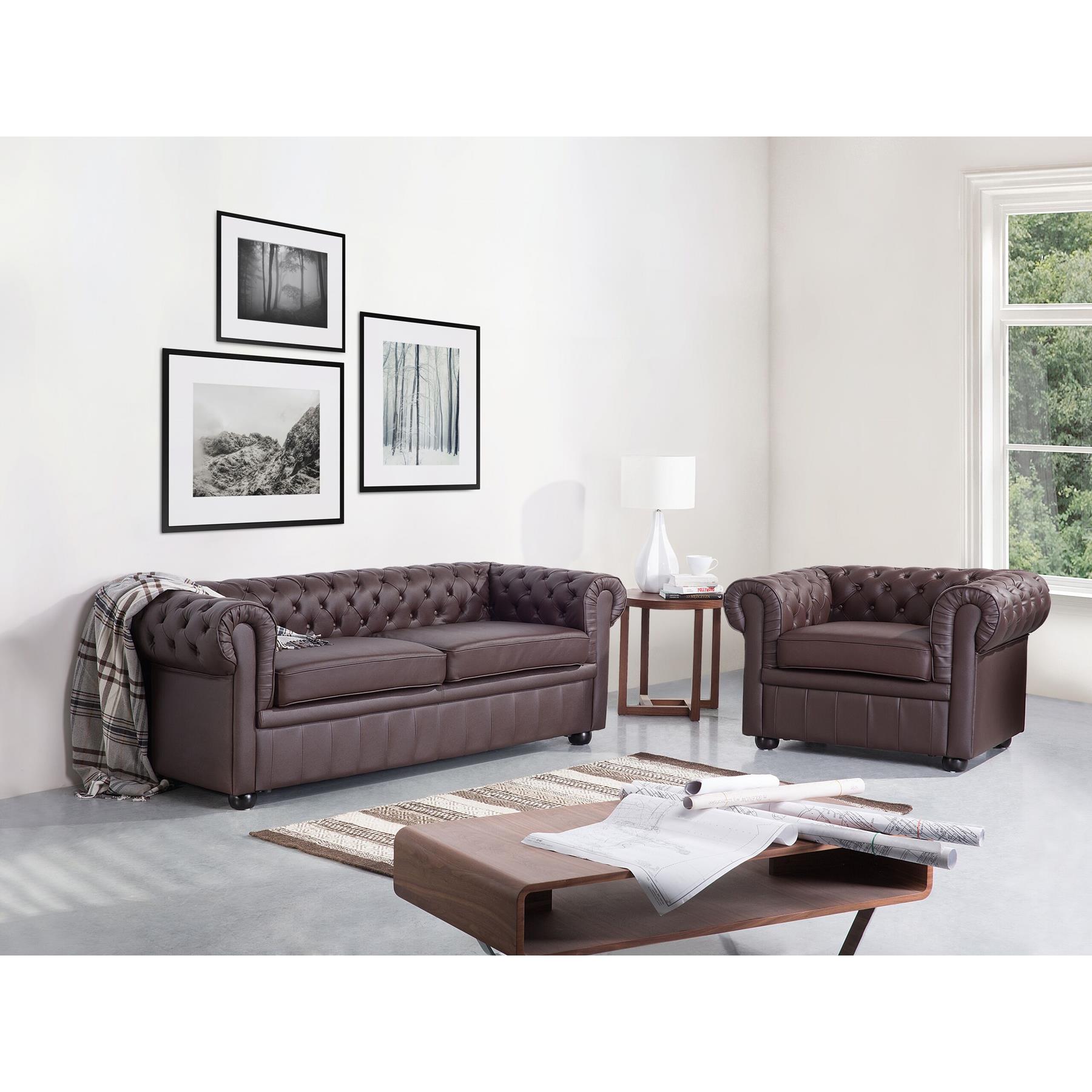 Beliani - CHESTERFIELD - Chesterfield bank 2-zits - Bruin - Leer