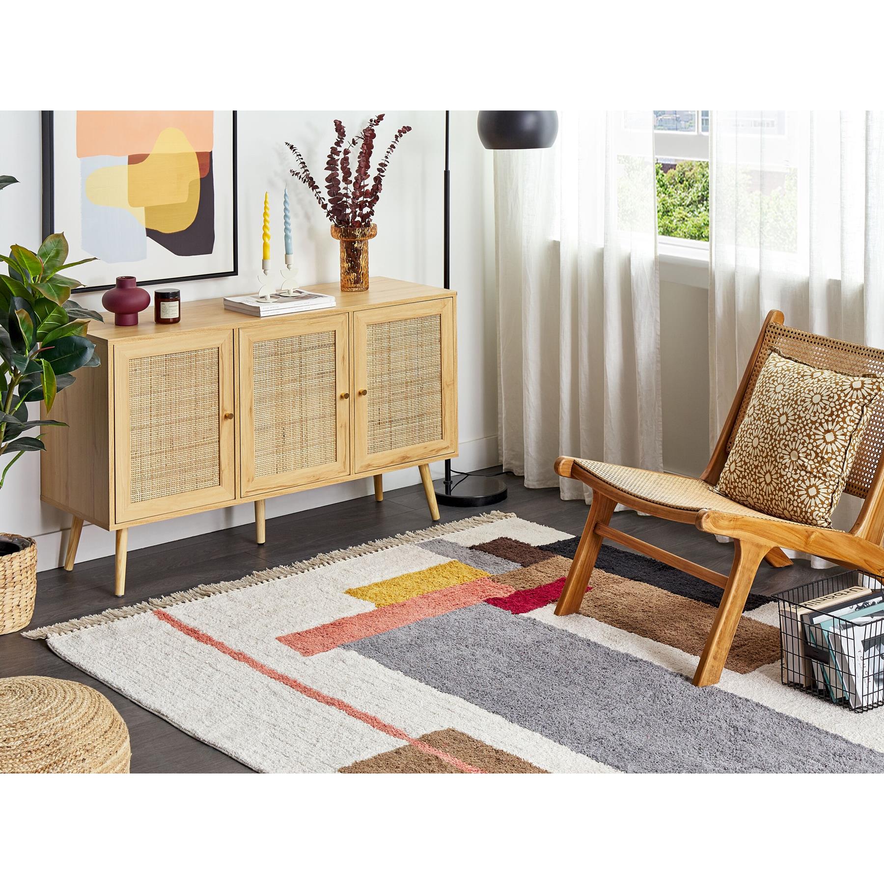 Beliani - NIKSAR - Vloerkleed - Multicolor - 140 x 200 cm - Katoen
