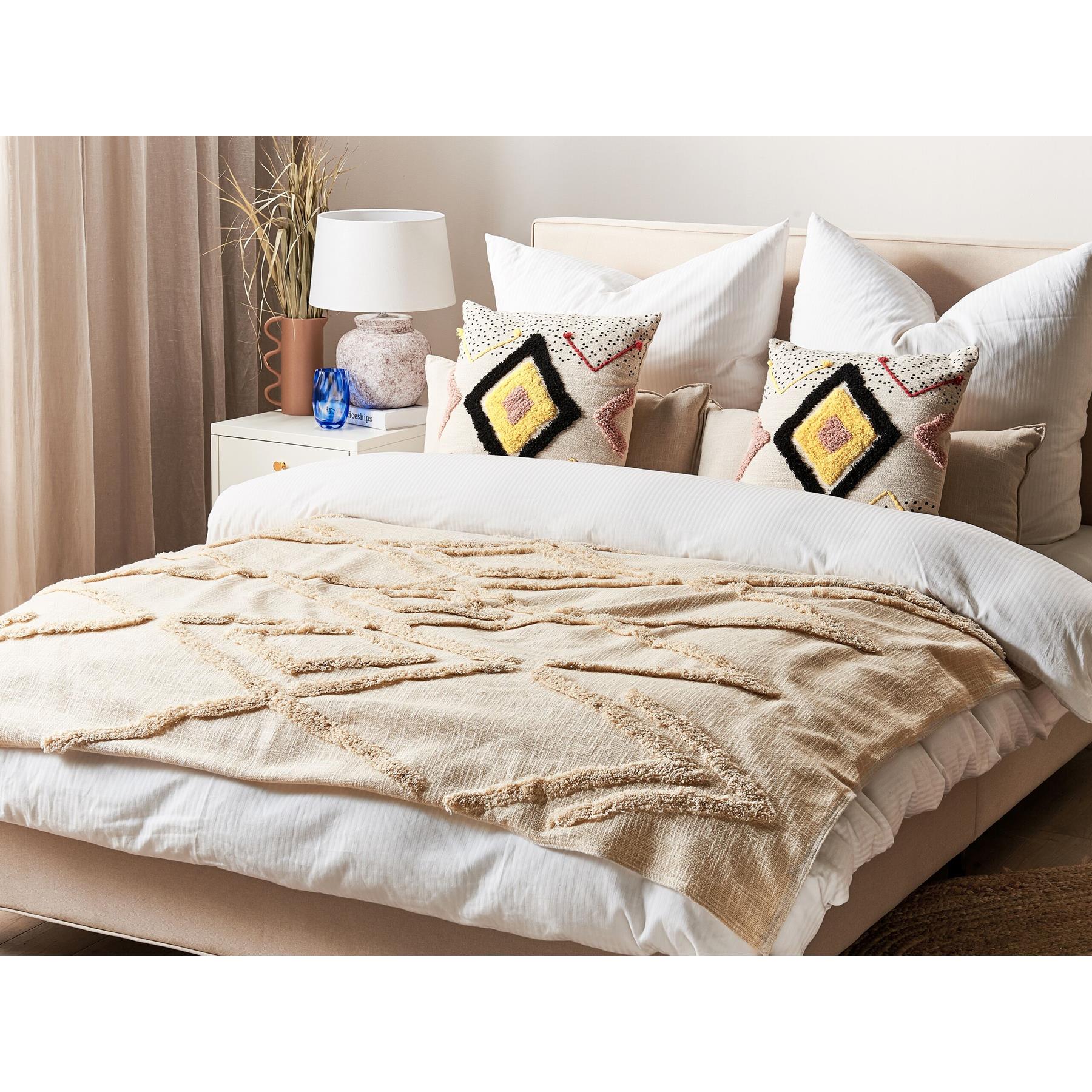 Beliani - MORBI - Plaid - Beige - 130 x 180 cm - Katoen