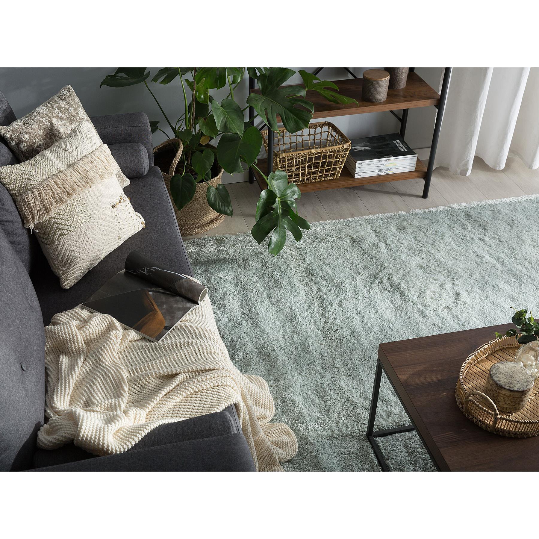 Beliani-EVREN -Shaggy vloerkleed-Groen-200 x 200 cm-Polyester