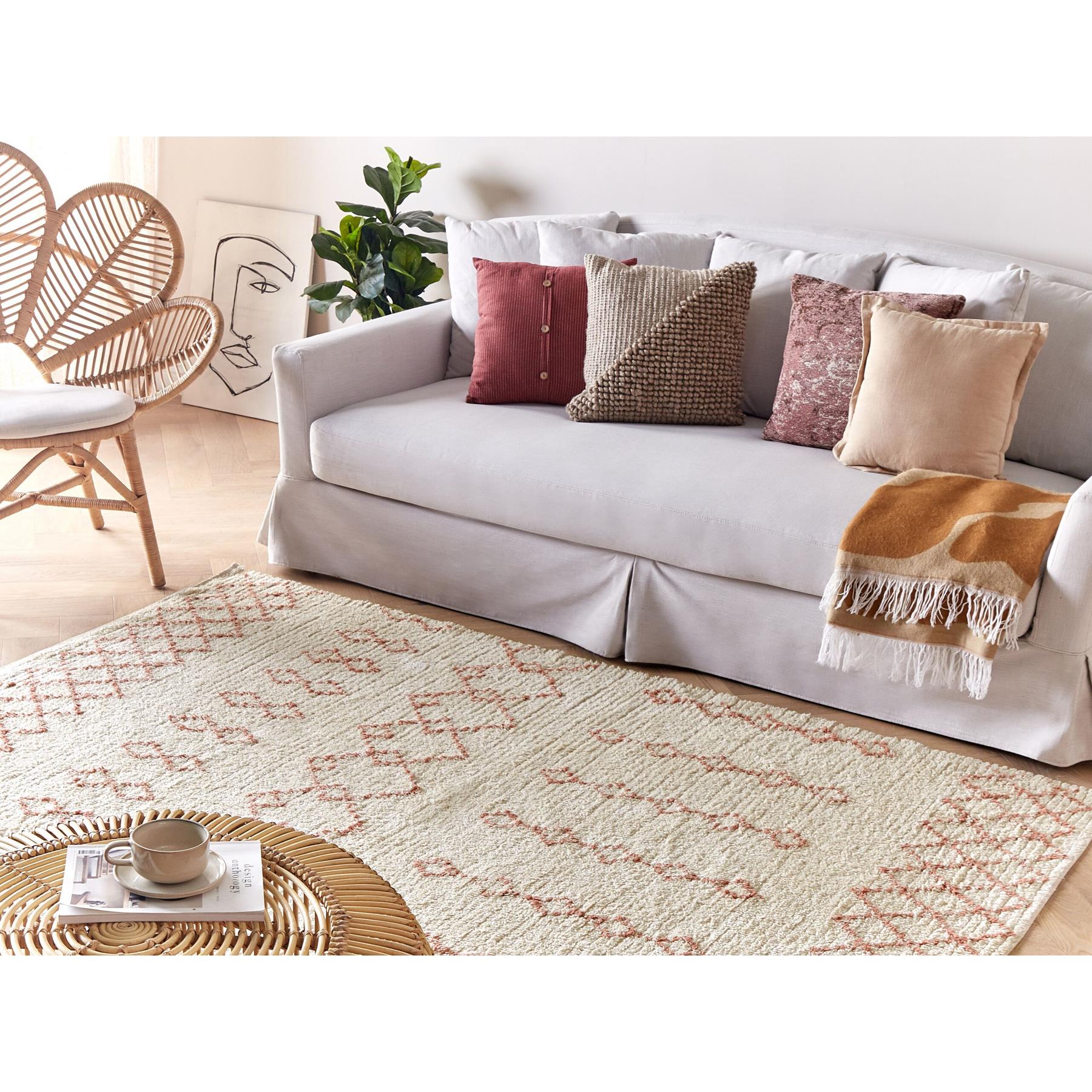 Beliani - BUXAR - Laagpolig vloerkleed - Beige - 160 x 230 cm - Katoen