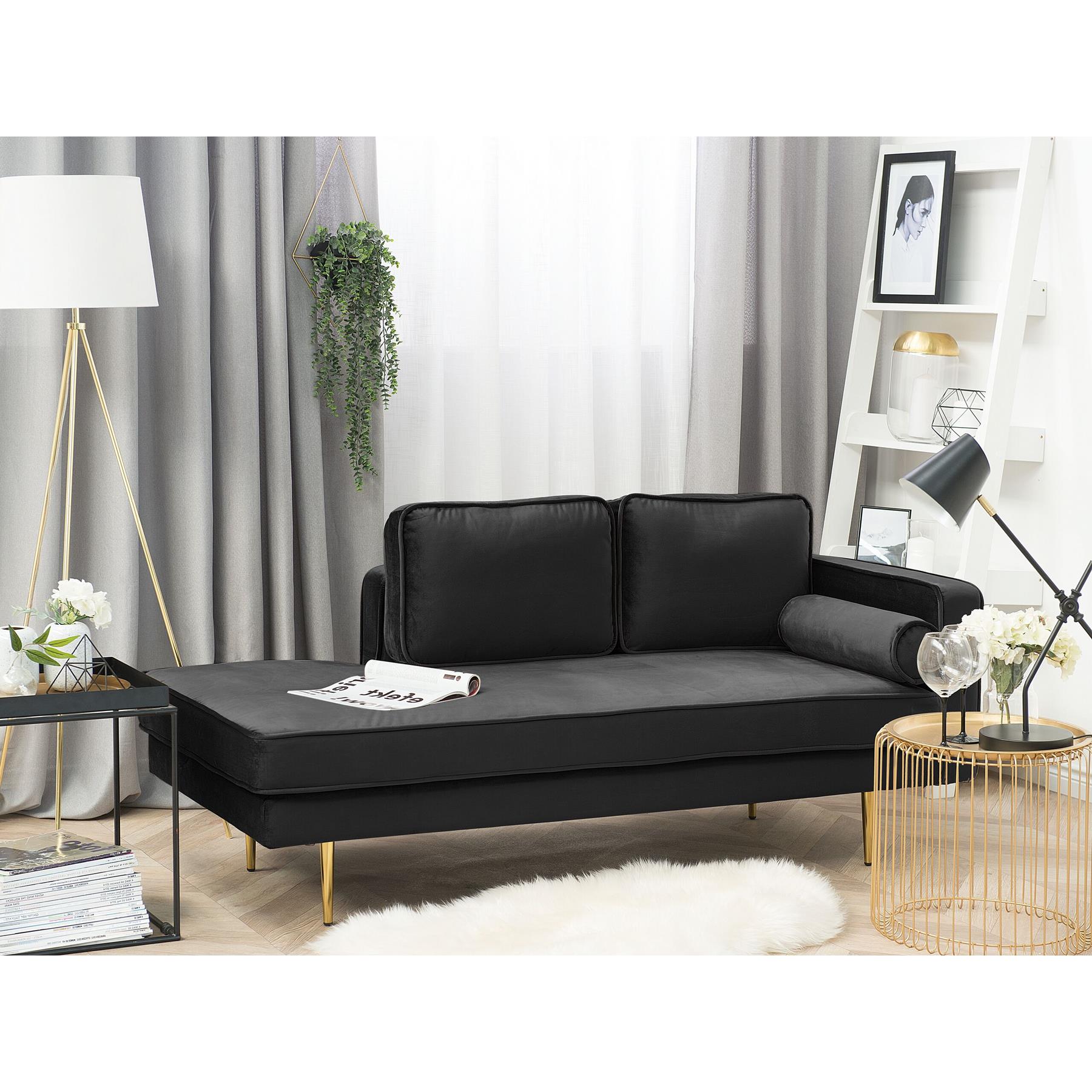 Beliani - MIRAMAS - Chaise longue - Zwart - Rechterzijde - Fluweel