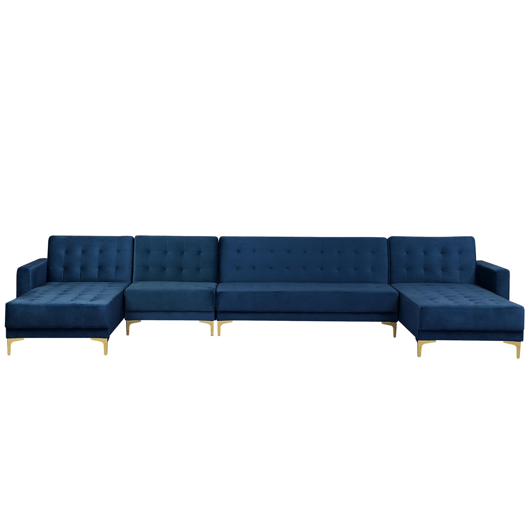 Beliani-ABERDEEN-Bank U-vormig-Marineblauw-6 persoons-Fluweel