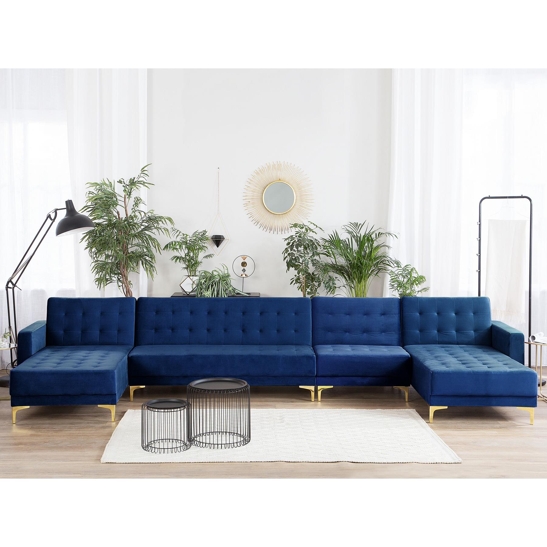 Beliani-ABERDEEN-Bank U-vormig-Marineblauw-6 persoons-Fluweel