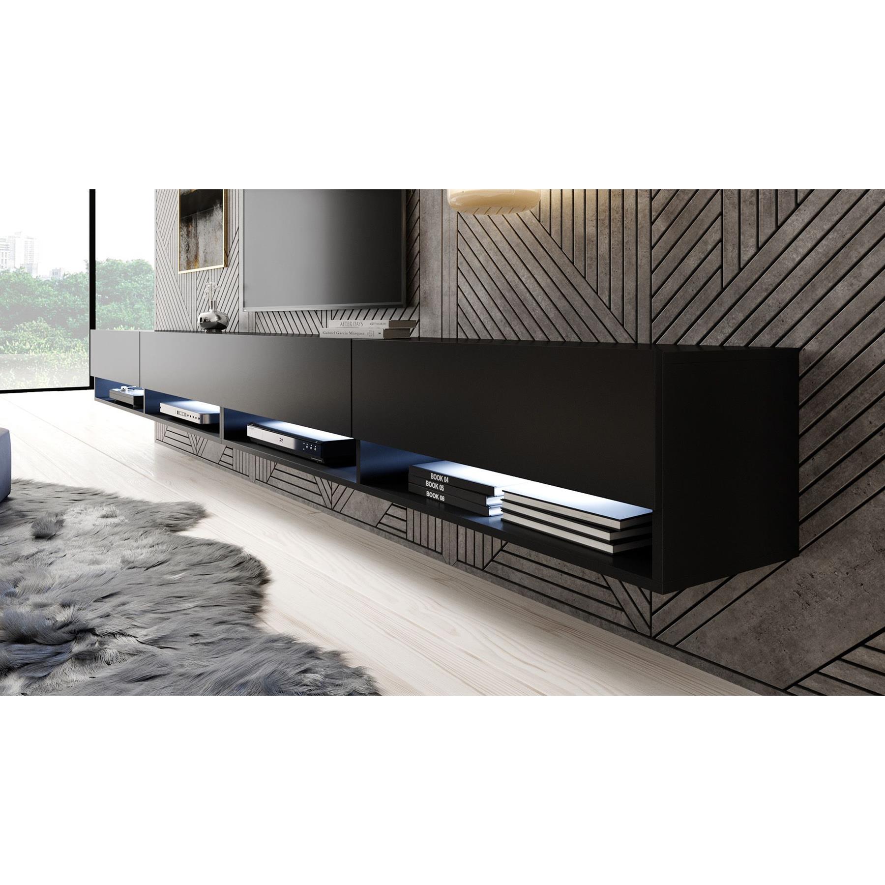 Meubella TV-Meubel Asino LED - Mat Zwart - 280 cm