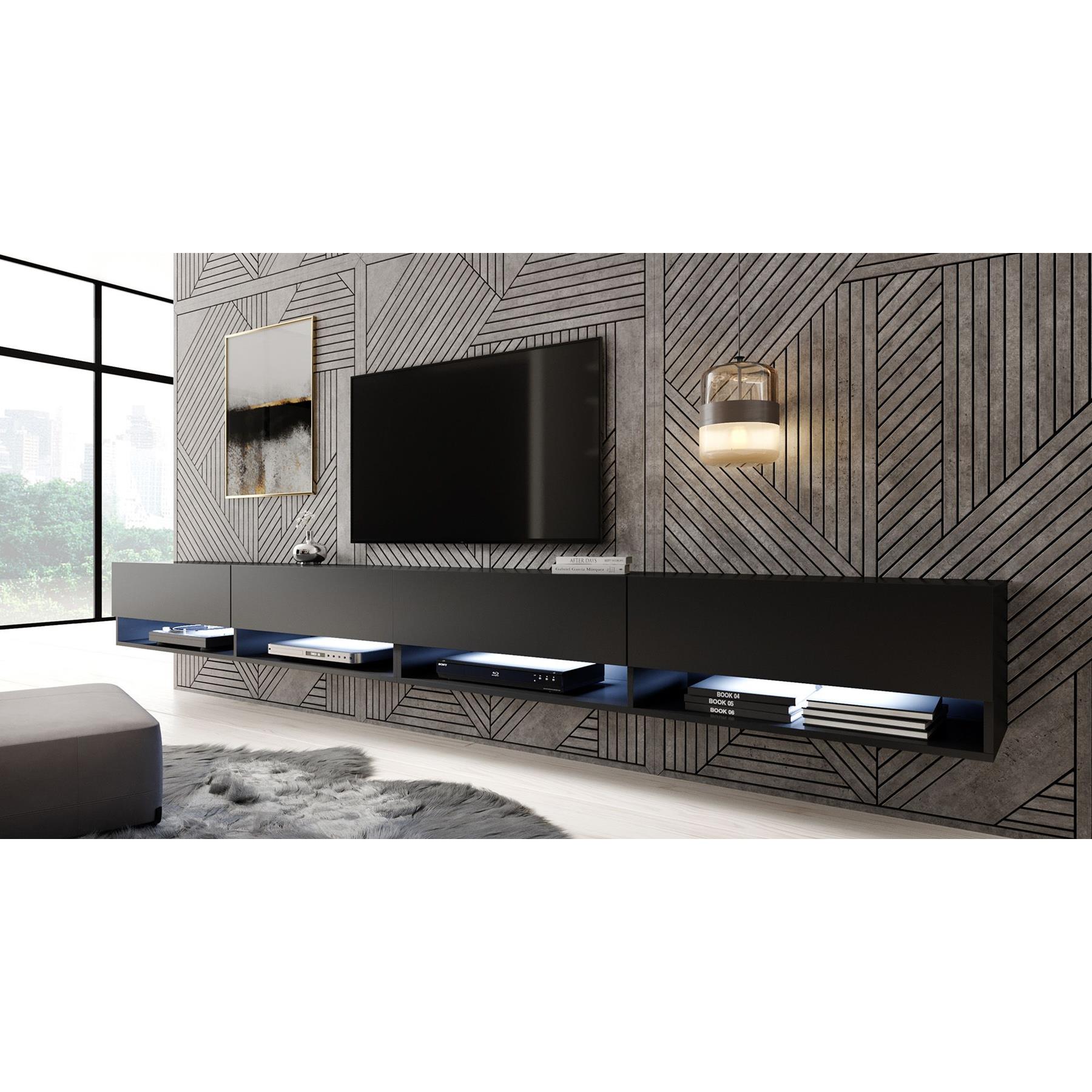 Meubella TV-Meubel Asino LED - Mat Zwart - 280 cm