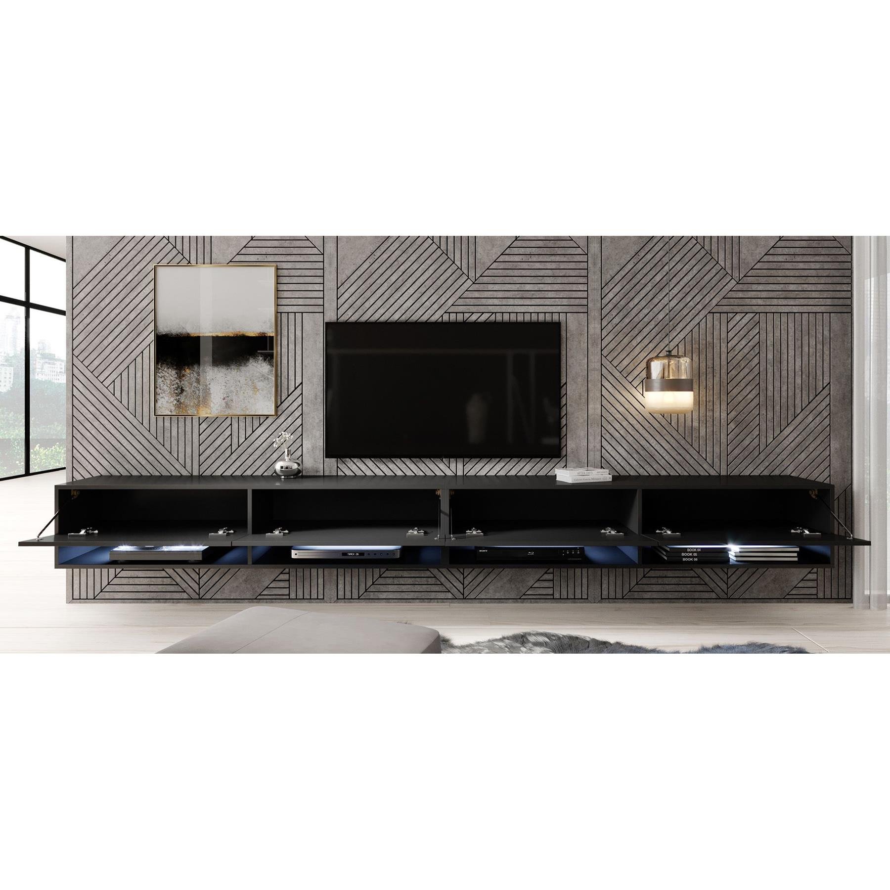 Meubella TV-Meubel Asino LED - Mat Zwart - 280 cm