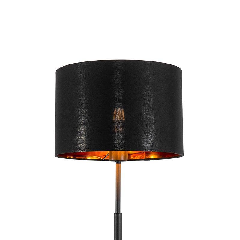 QAZQA Moderne vloerlamp zwart met goud rond - VT