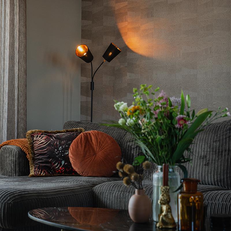 QAZQA Moderne vloerlamp zwart 2-lichts - Carmen