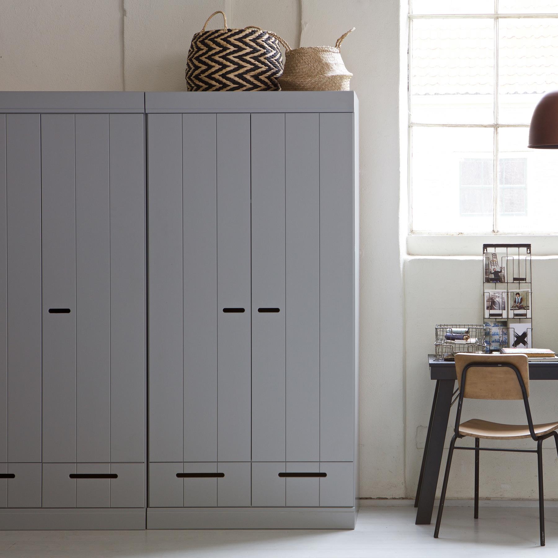 Woood Connect Kledingkast H 195 x B 94 x D 53 cm - Lades, Plank en Roede - Grijs
