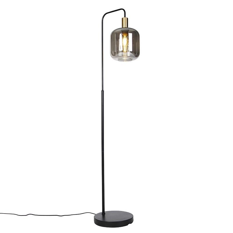 QAZQA Design Vloerlamp Zwart Met Goud En Smoke Glas Zuzanna Kopen Shop Bij FonQ