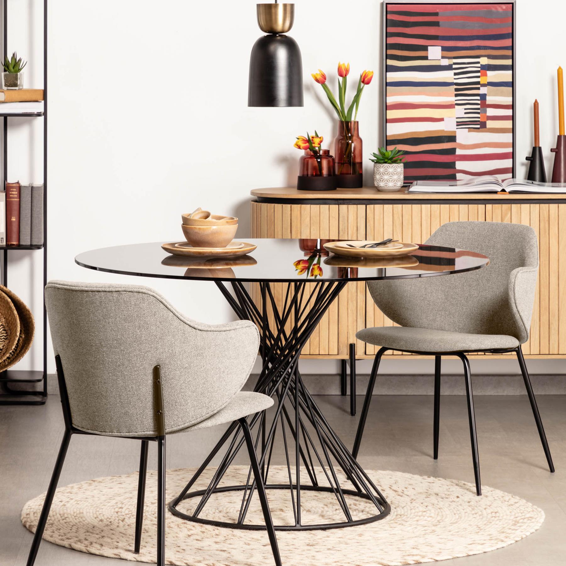 Kave Home Niut Eettafel - Ø 120 cm - Zwart Glas